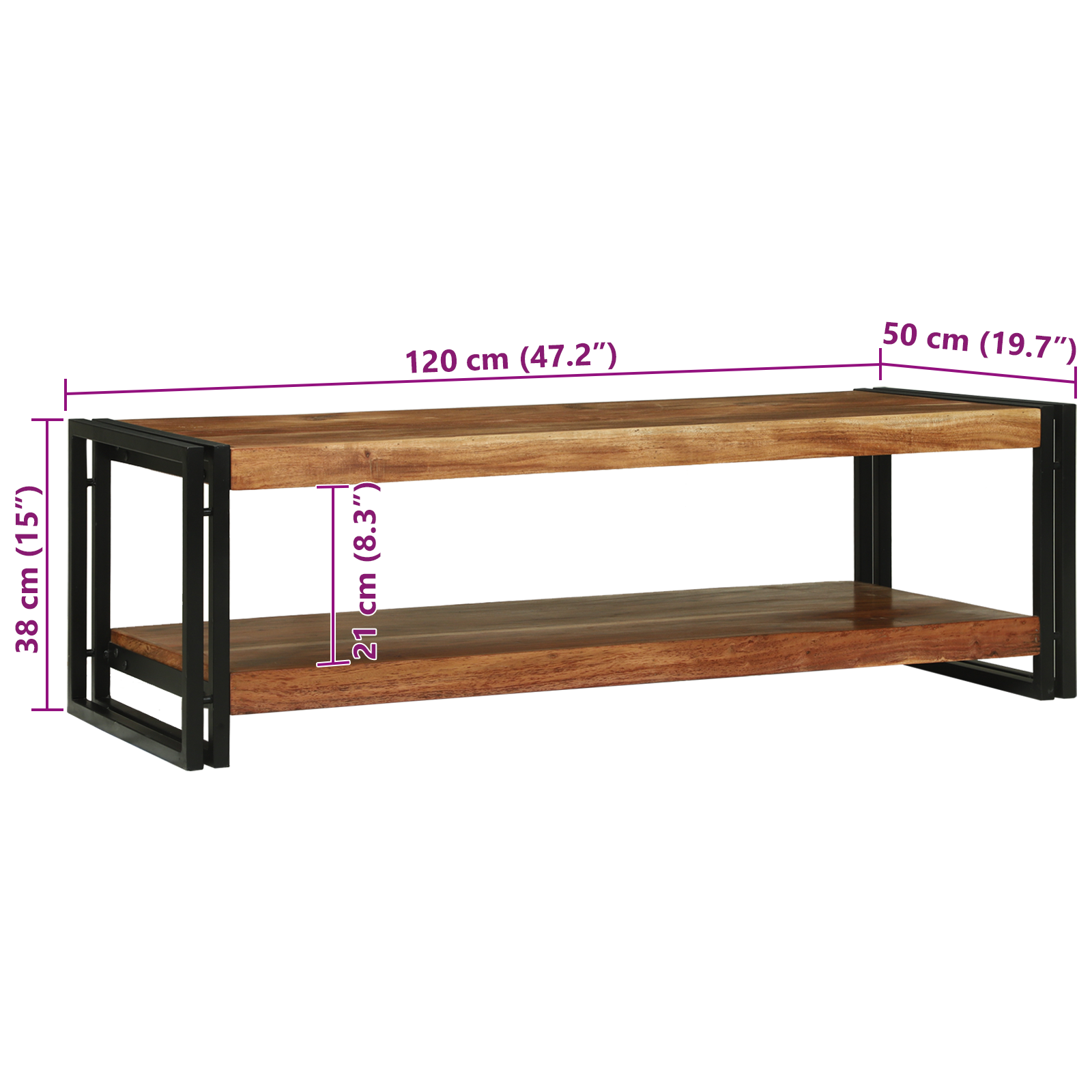 Coffee Table 120x50x38 cm Solid Wood Acacia - Image 9