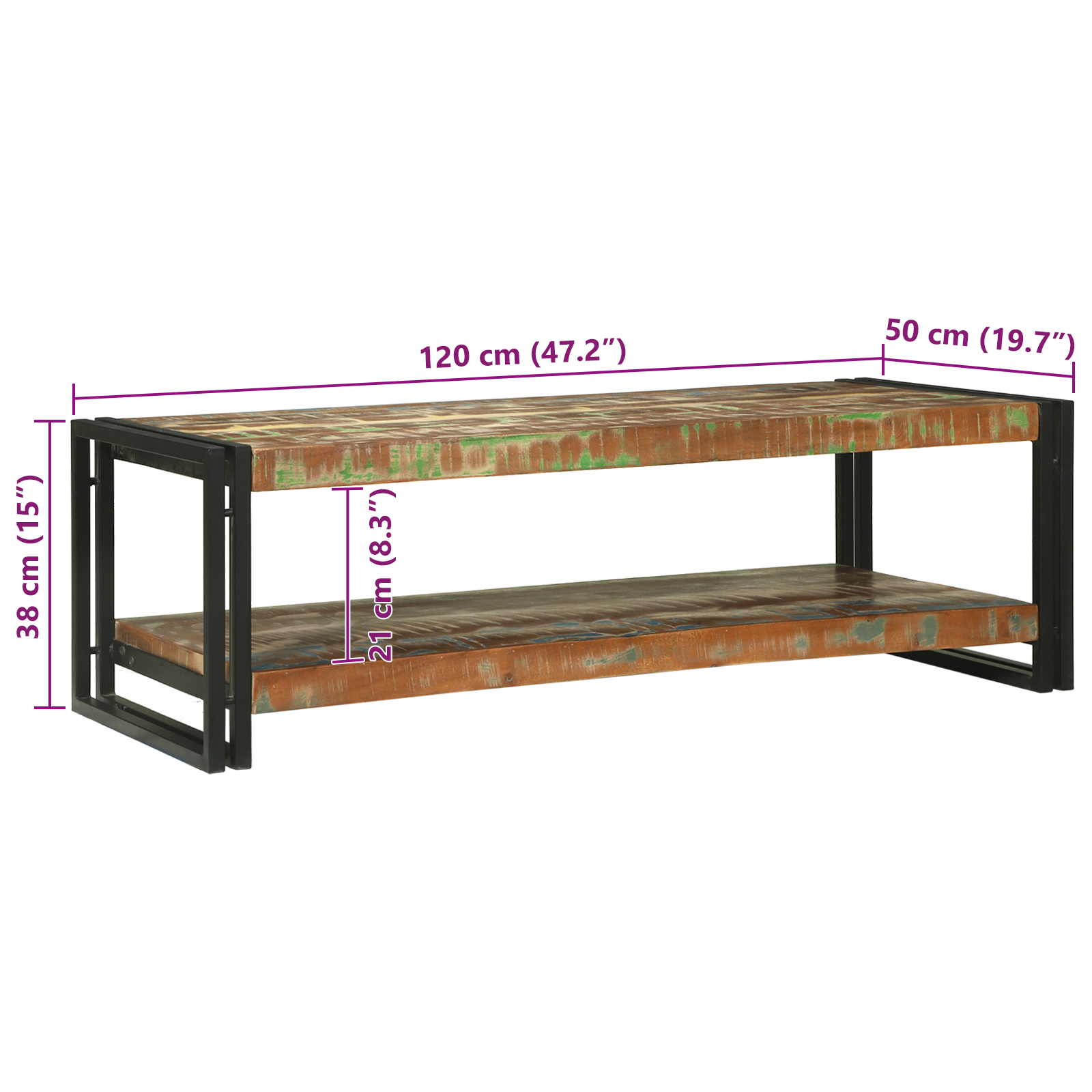 Coffee Table Multicolour 120x50x38 cm Solid Wood Reclaimed - Image 9