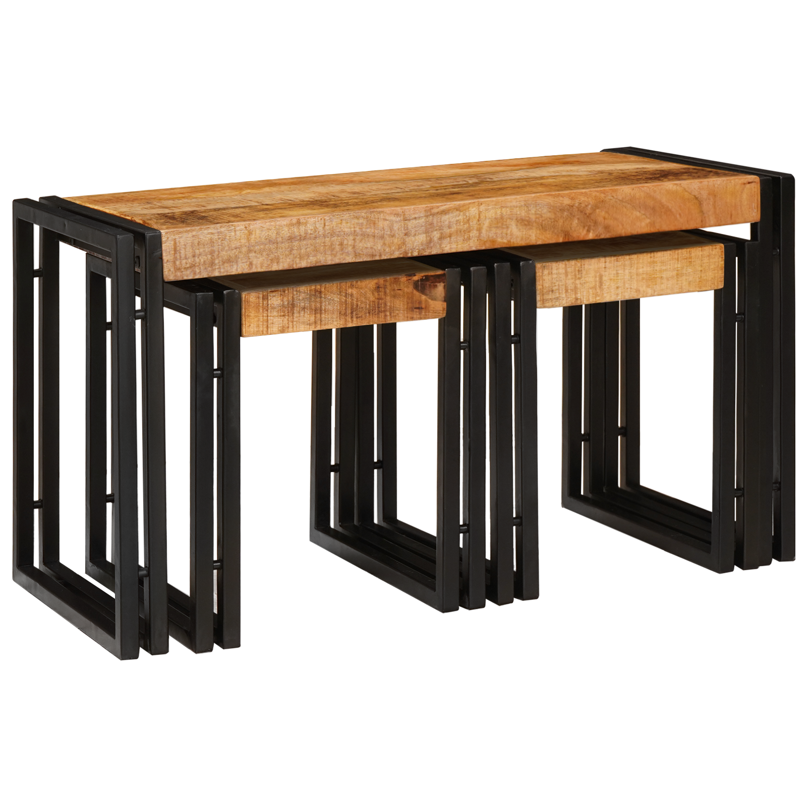 Nesttafels 3 stuks Massief Ruw Mango Hout