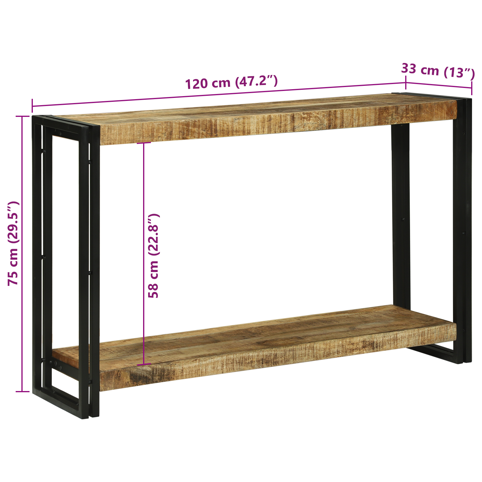 Console Table 120x33x75 cm Solid Rough Wood Mango - Image 9