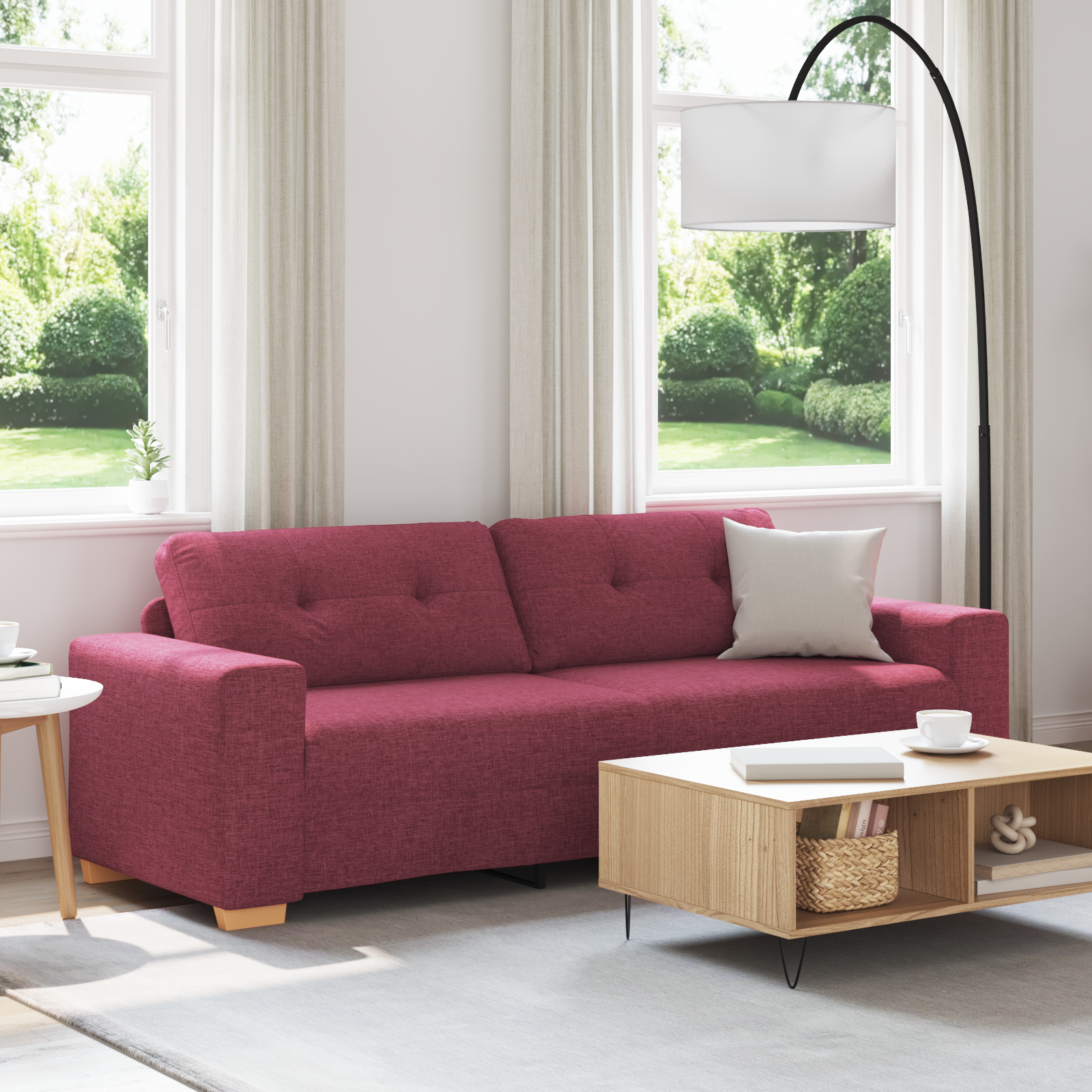3-Seater Sofa in Wine Red, 180 cm Fabric
