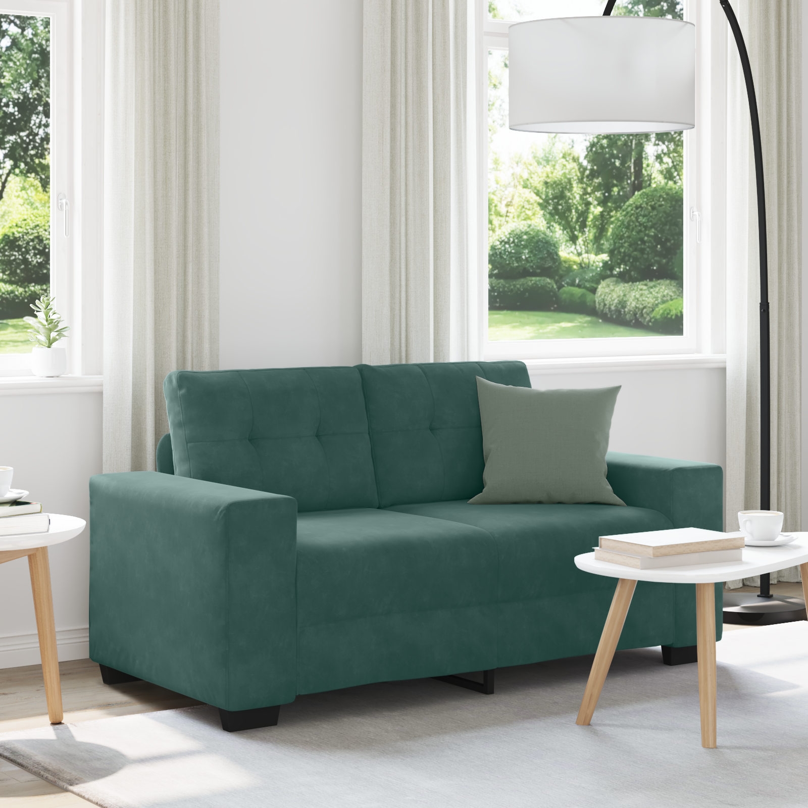 Loveseat Sofa in Dark Green Velvet, 120 cm