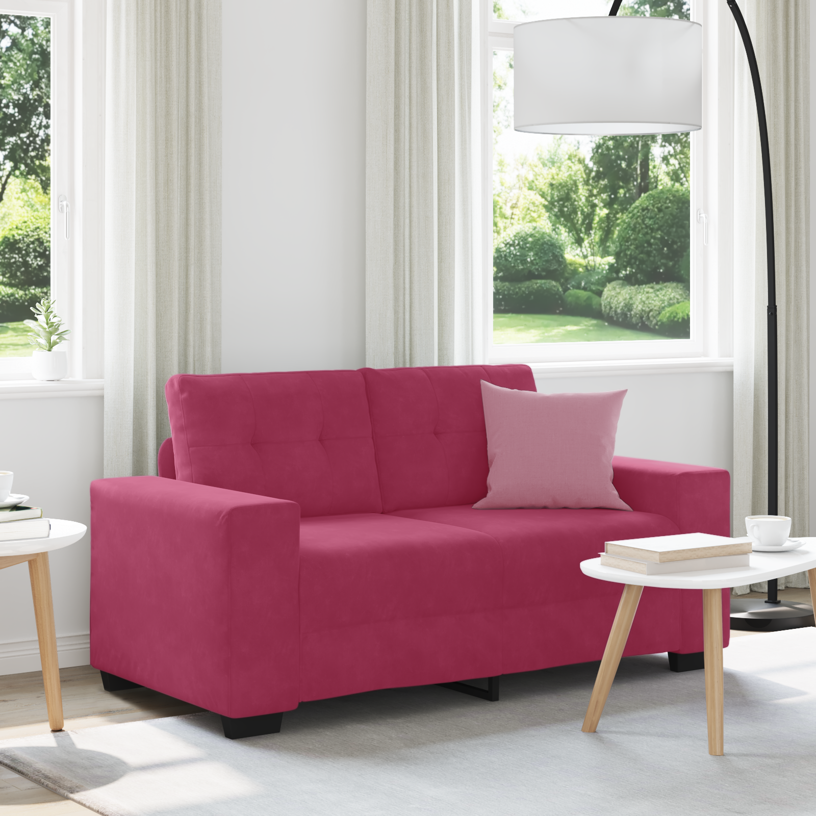 vidaXL | Zweisitzer-Sofa | mit Kissen Weinrot Samt