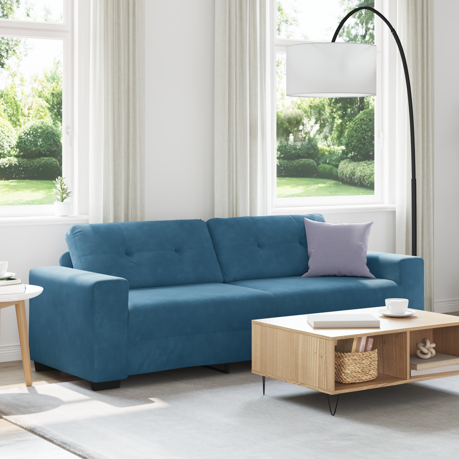 vidaXL | Blauer Samtsofa | mit Kissen Blau Samt
