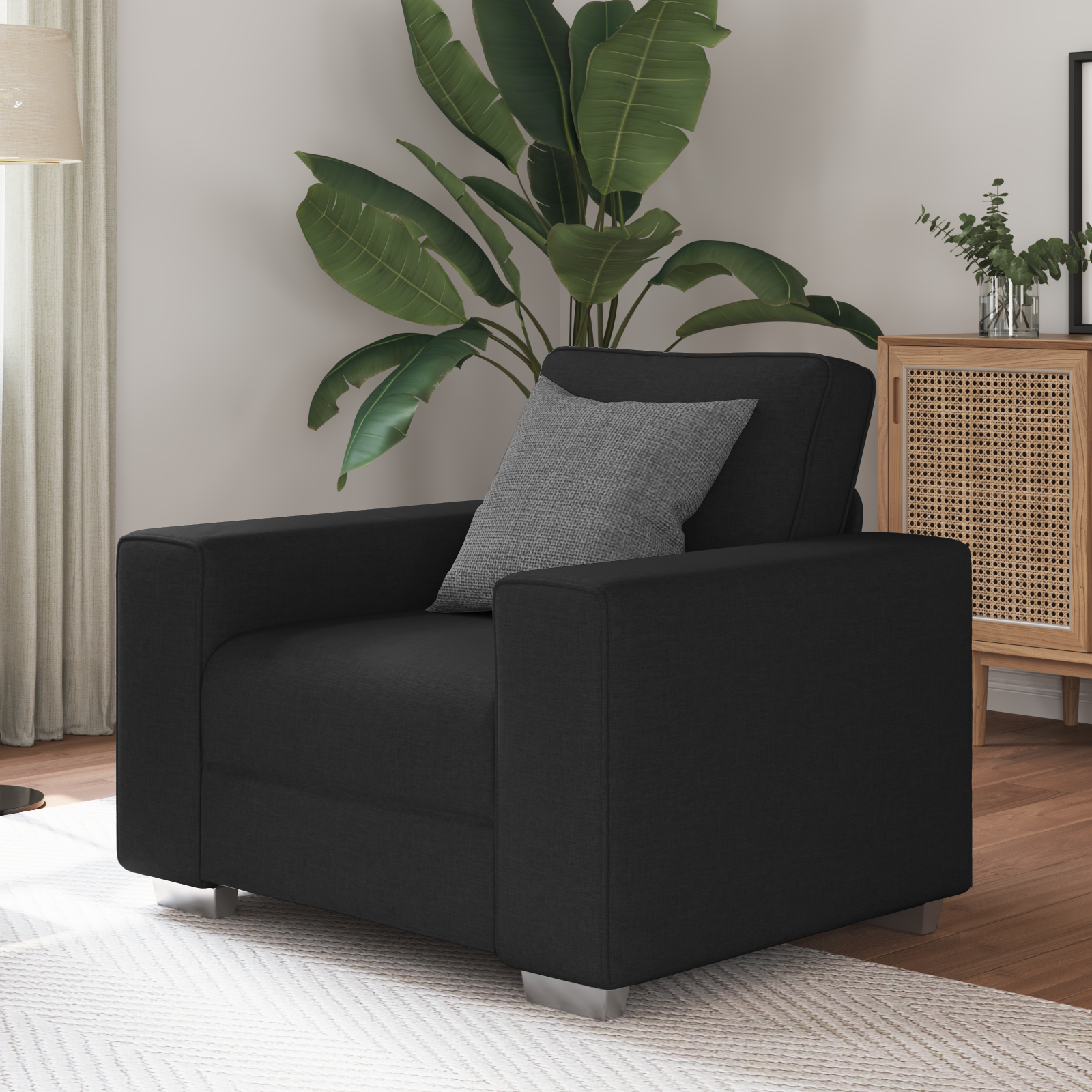 Thumbnail - vidaXL Schwarzer Stoff-Sessel 59 cm