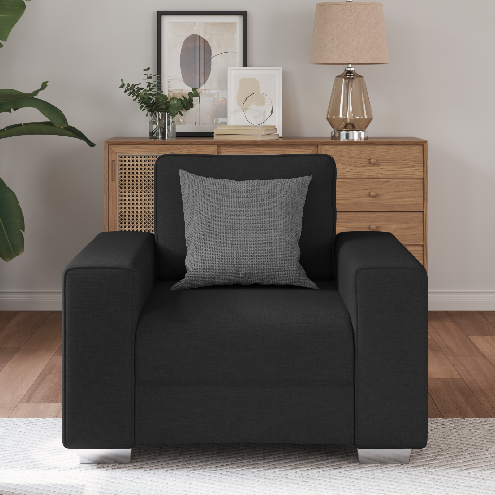 Thumbnail - vidaXL Schwarzer Stoff-Sessel 59 cm
