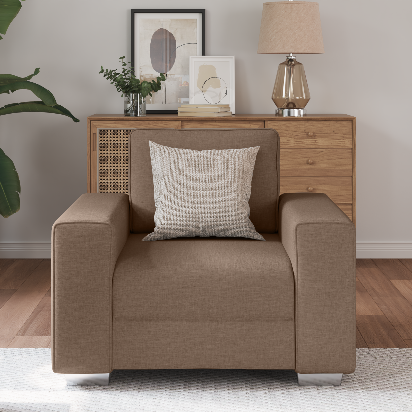 Brown Fabric Sofa Chair 59 cm - Image 3