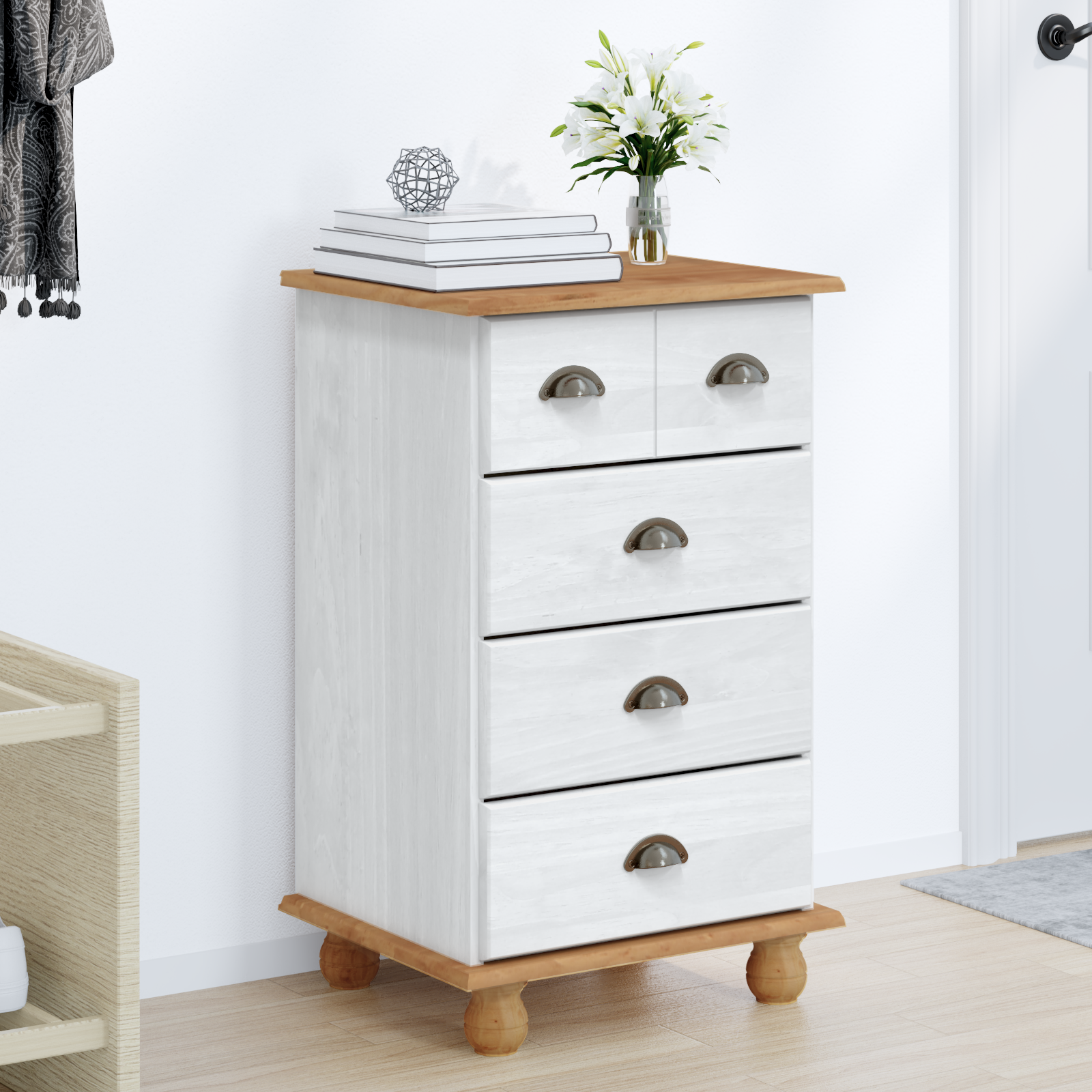 Chest of Drawers 'ASKIM'White 45.8x40x79 cm Solid Wood Pine - Image 4