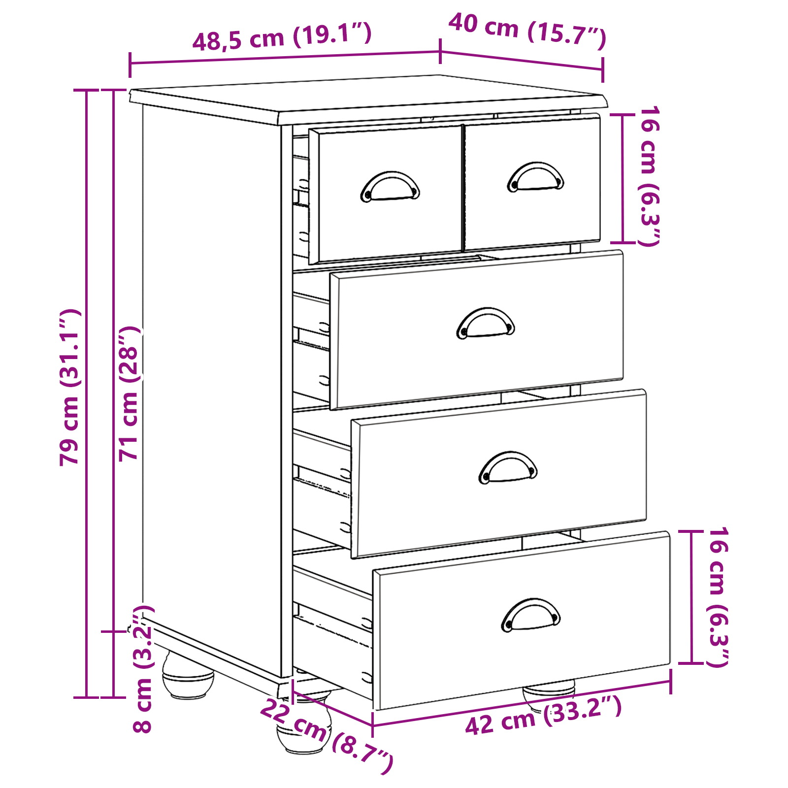 Chest of Drawers 'ASKIM'White 45.8x40x79 cm Solid Wood Pine - Image 11