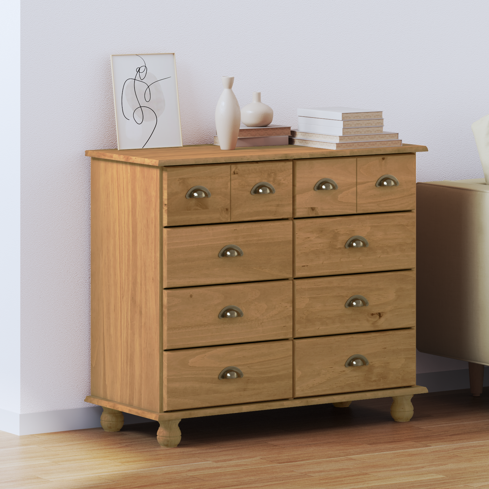 Ladekast ‘ASKIM’Honingbruin 91x40x79 cm Massief Houten Pine
