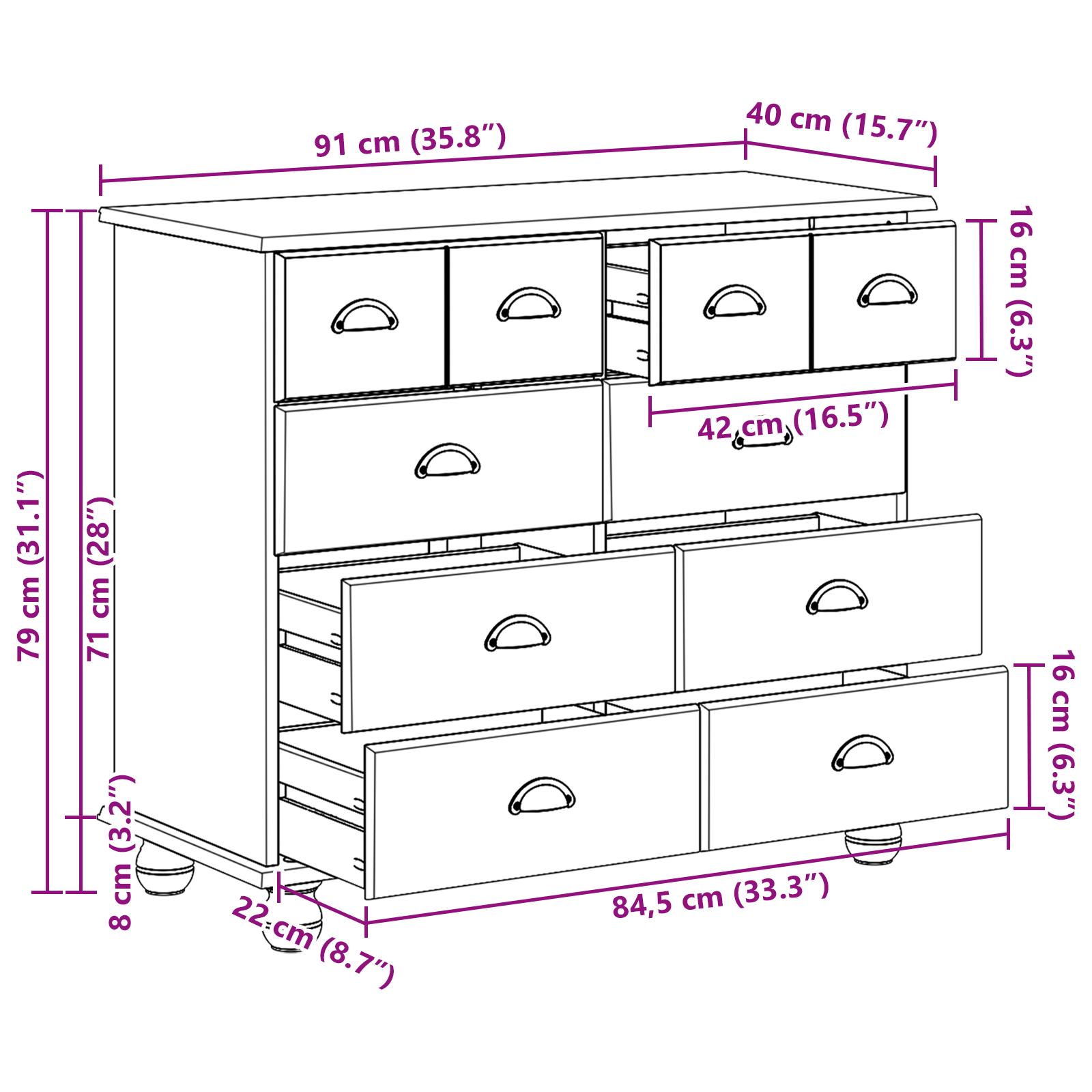 Chest of Drawers 'ASKIM'White 91x40x79 cm Solid Wood Pine - Image 11