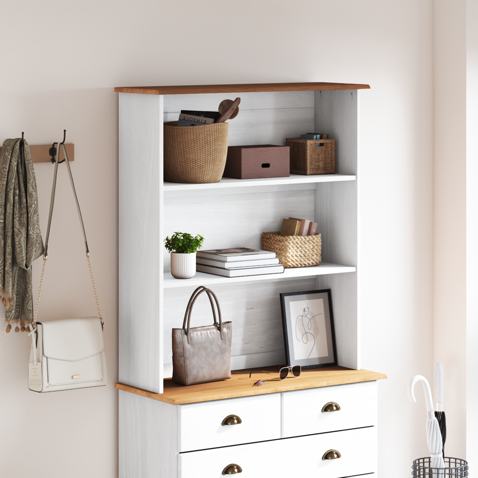 Hutch "ASKIM" White 91x30x104 cm Solid Wood Pine - Image 3