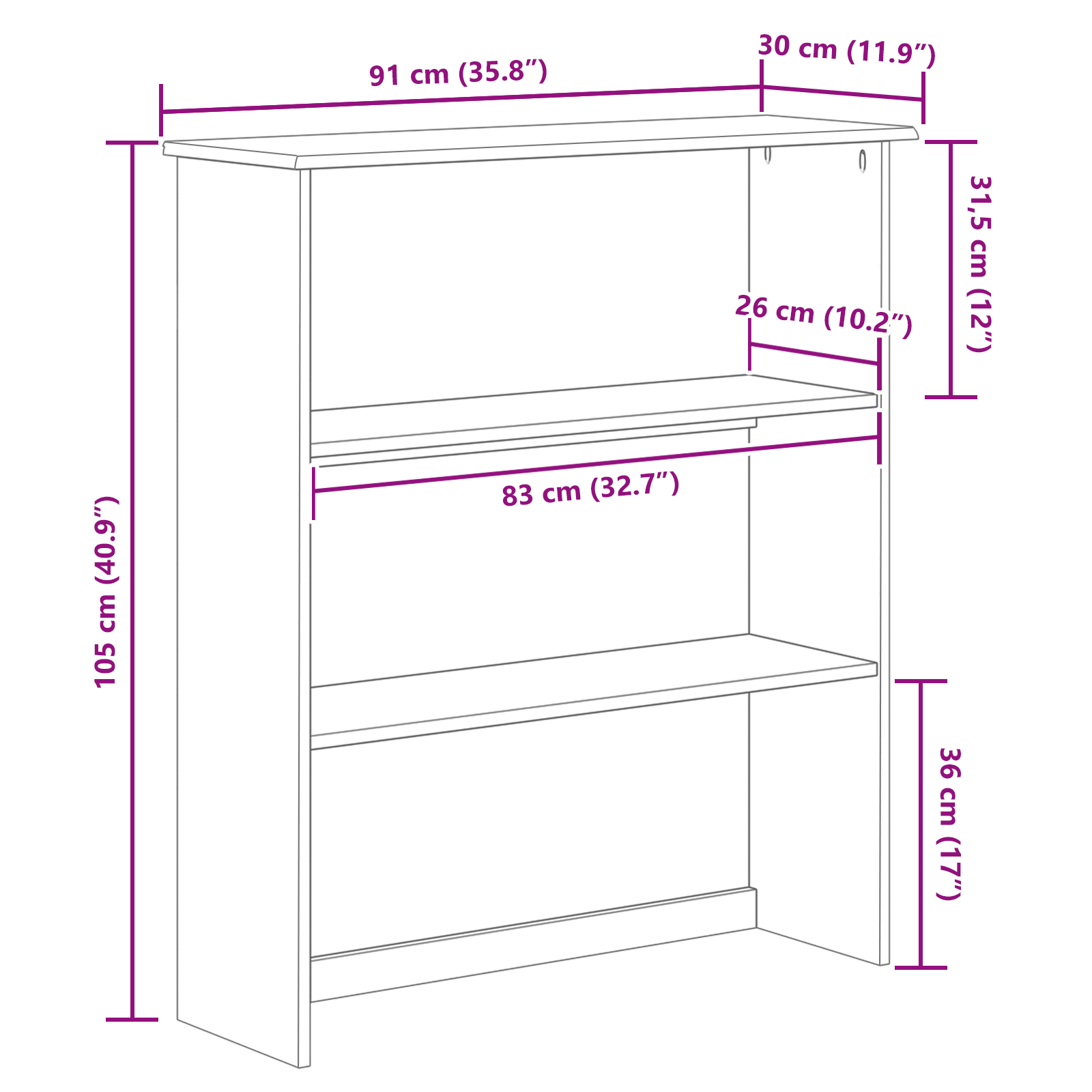 Hutch "ASKIM" White 91x30x104 cm Solid Wood Pine - Image 8