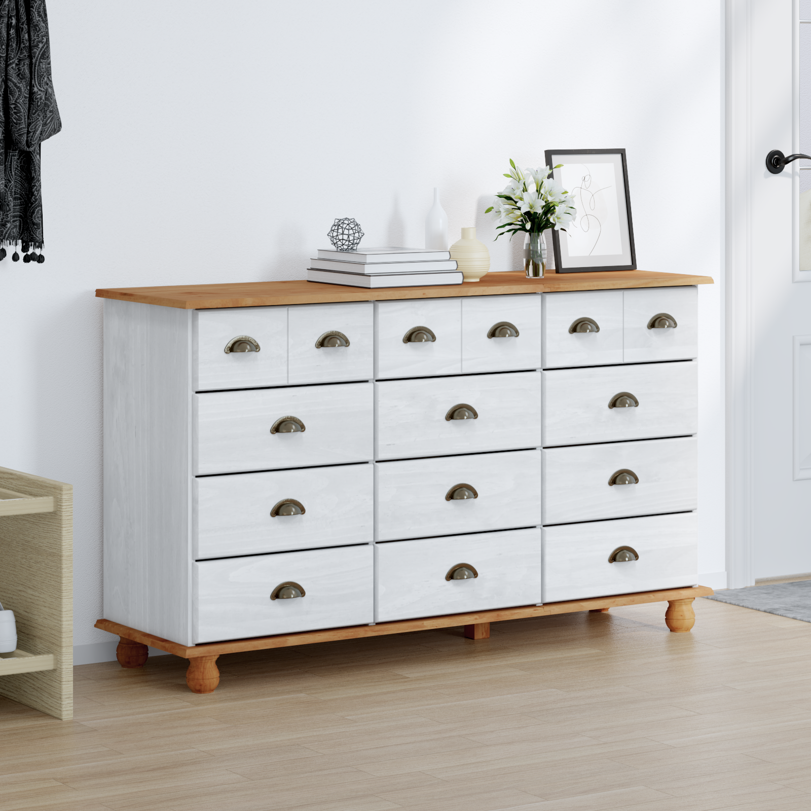 Chest of Drawers "ASKIM" White 79x40x133.5 cm Solid Wood Pine - Image 4