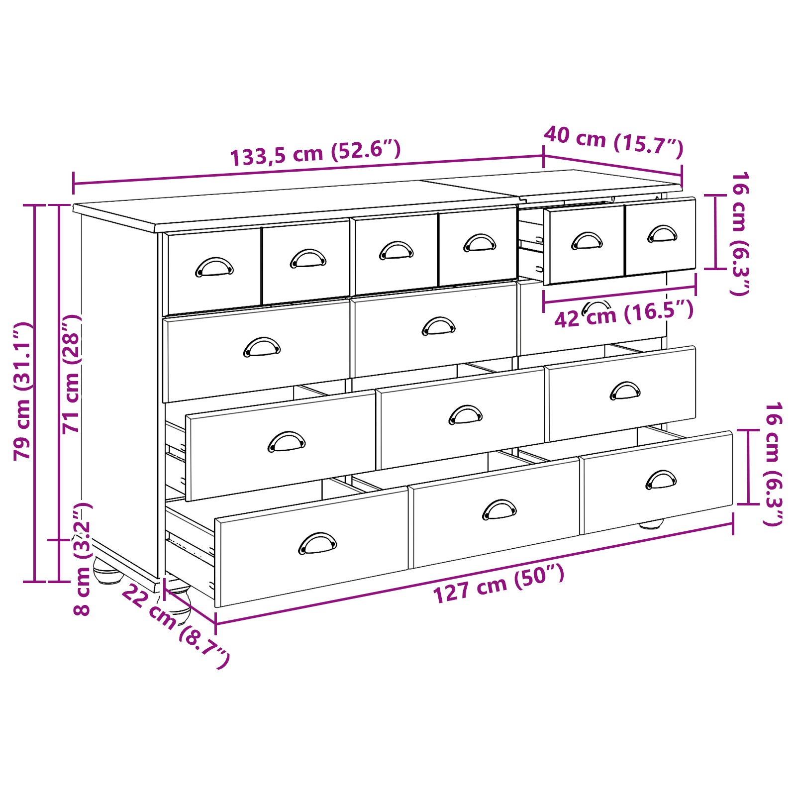 Chest of Drawers "ASKIM" White 79x40x133.5 cm Solid Wood Pine - Image 11