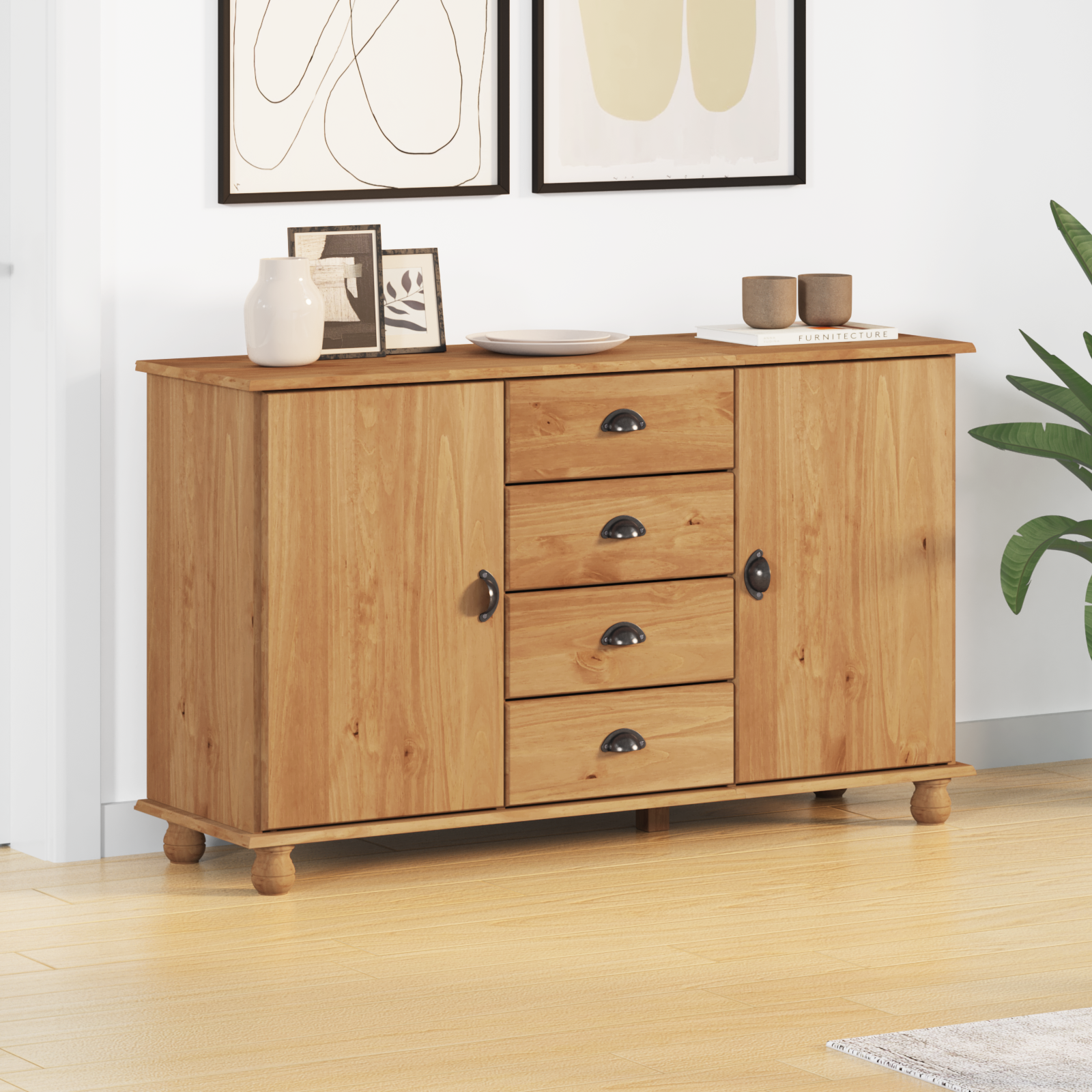 Sideboard "ASKIM" 133,5x40x79 cm Solid Wood Pine