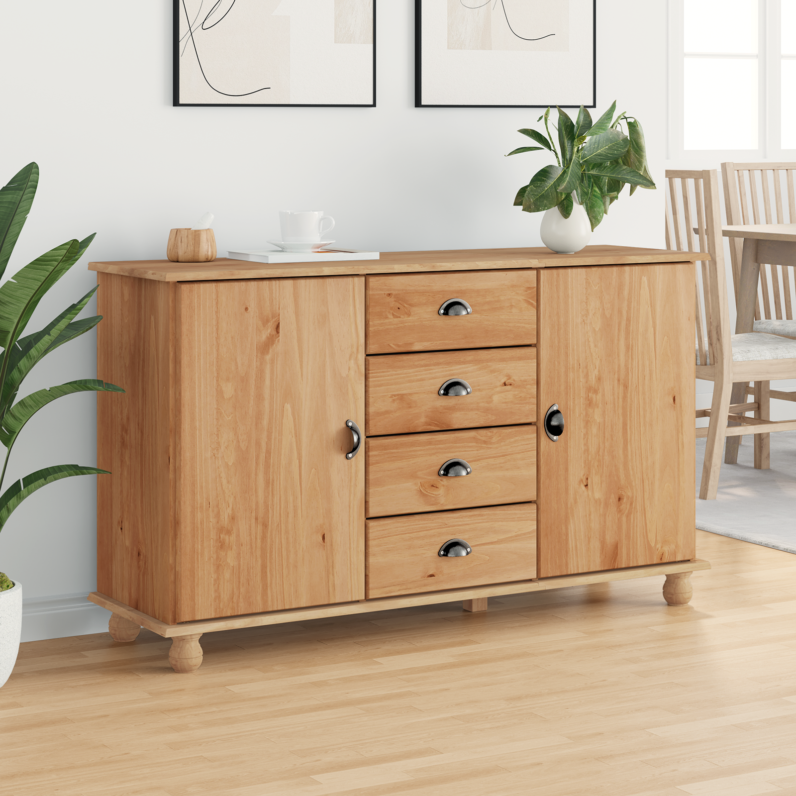 Sideboard "ASKIM" 133,5x40x79 cm Solid Wood Pine - Image 4
