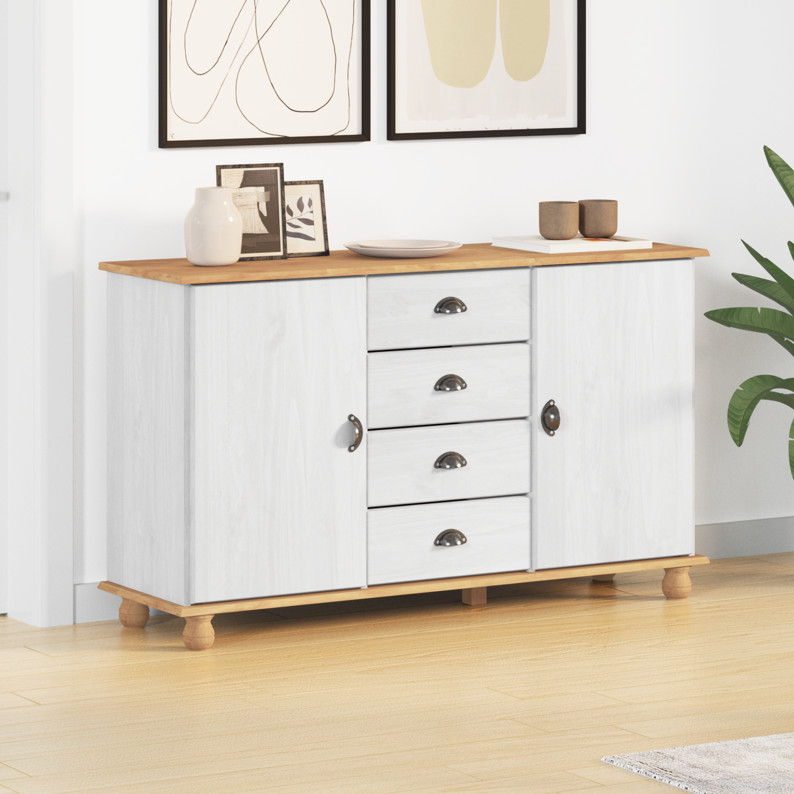 Sideboard 'ASKIM'White 133.5x40x79 cm Solid Wood Pine
