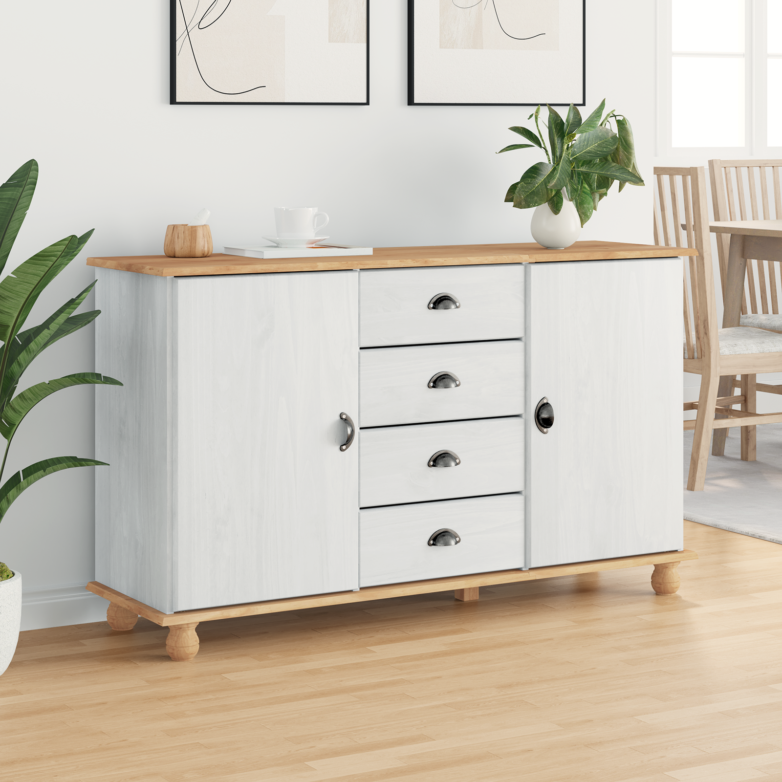 Sideboard 'ASKIM'White 133.5x40x79 cm Solid Wood Pine - Image 4
