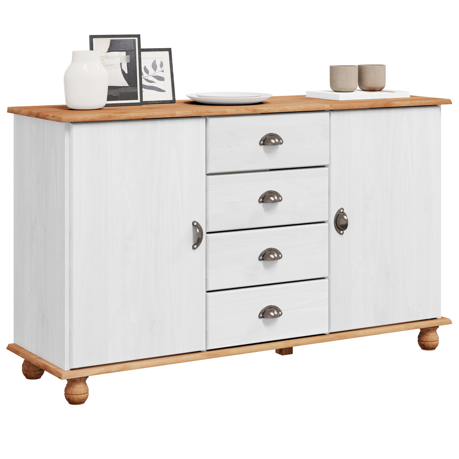 Sideboard 'ASKIM'White 133.5x40x79 cm Solid Wood Pine - Image 3
