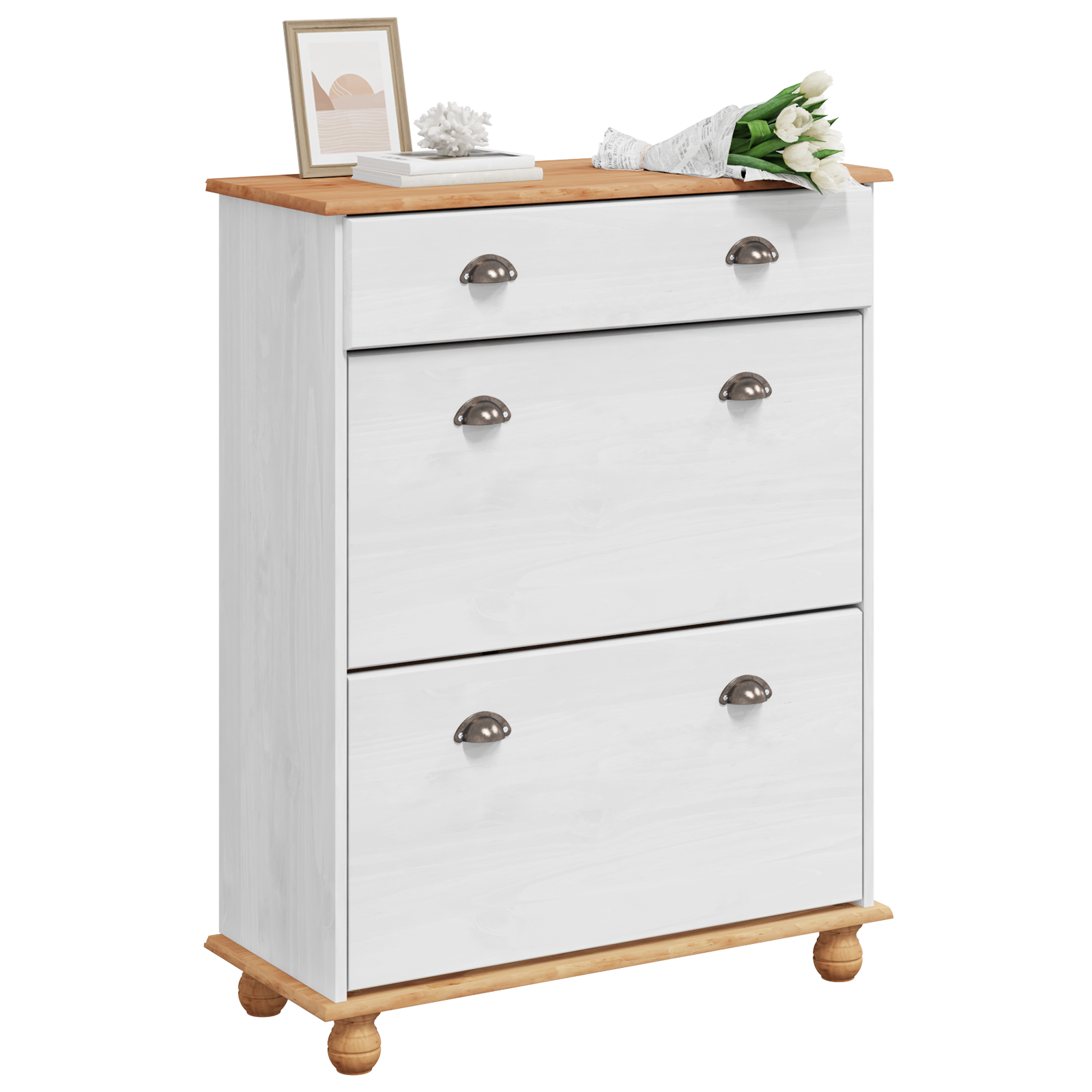 Shoe Cabinet ASKIM White 85x35x108 cm Solid Wood Pine - Image 3