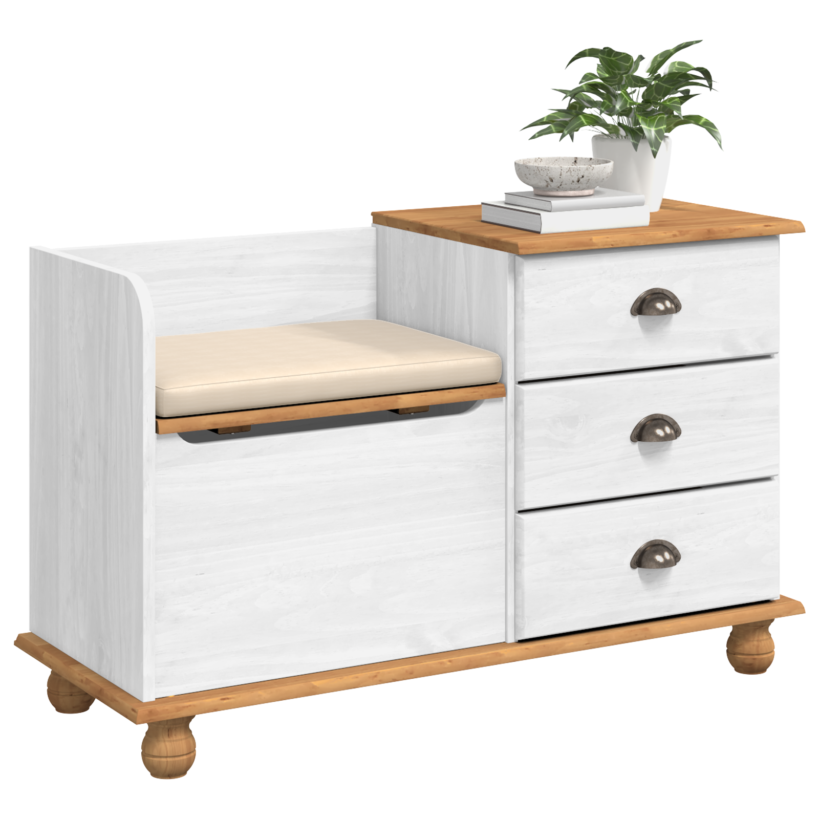 Entryway Storage Bench ASKIM White 100x39x62 cm Solid Wood Pine - Image 3