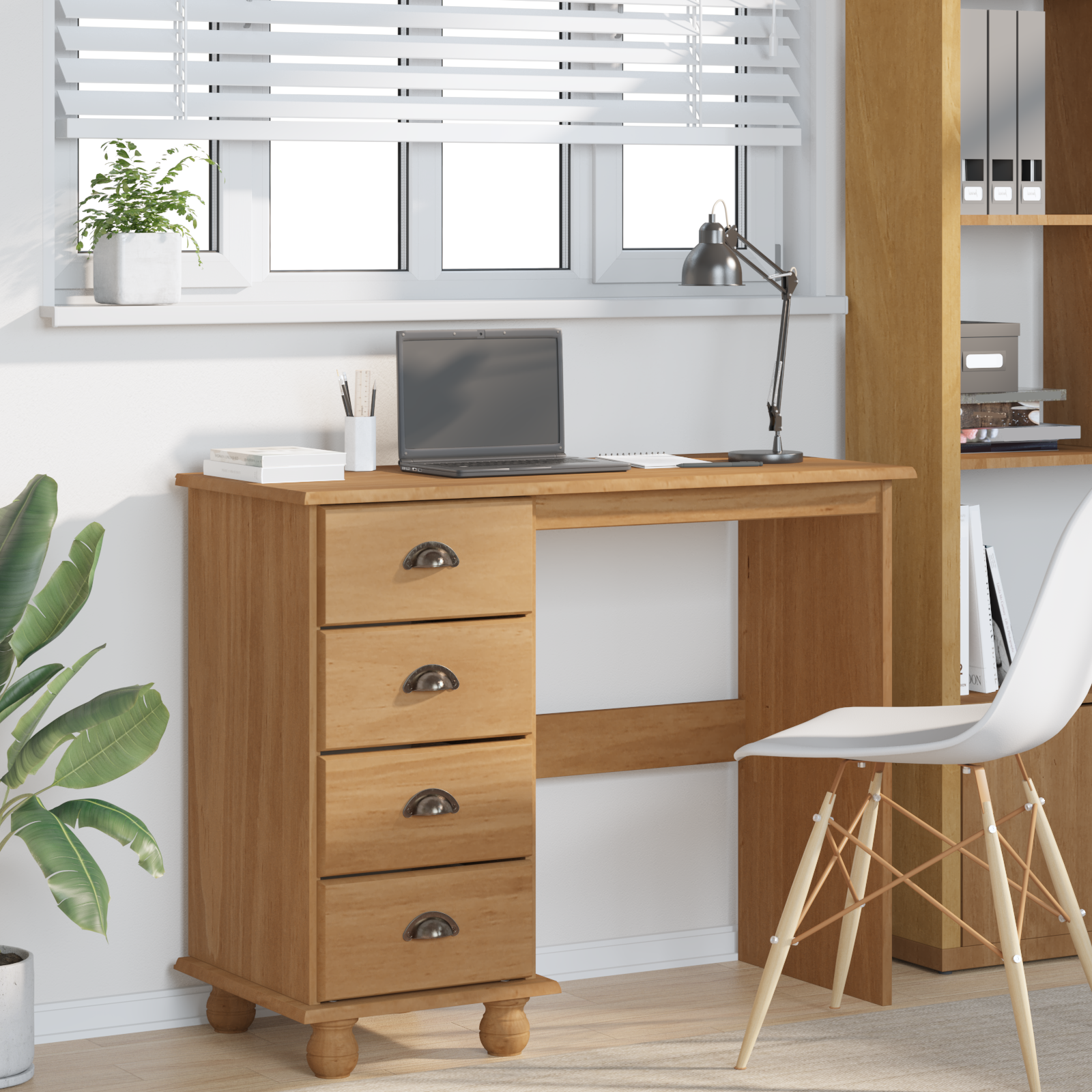 Desk 'ASKIM'with Drawers 95x40x75 cm Solid Wood Pine - Image 4