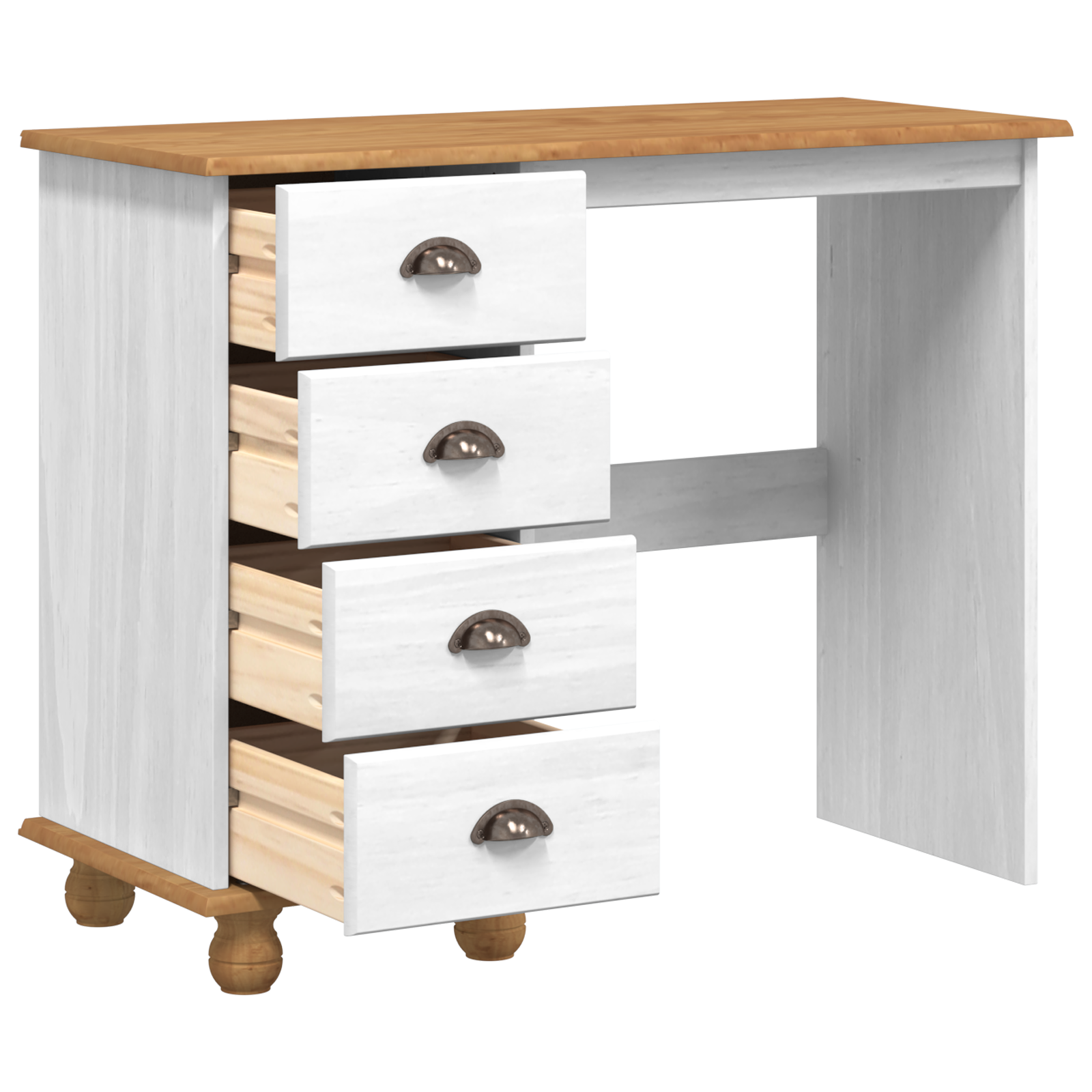 Desk "ASKIM" with Drawers White 95x40x75 cm Solid Wood Pine - Image 2