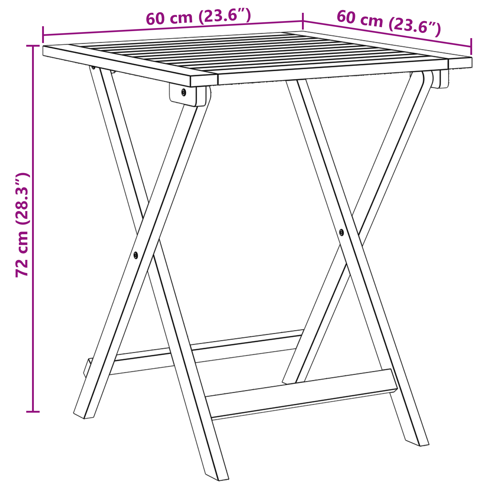 Folding Garden Table Square 60x60x72 cm Solid Wood Acacia - Image 11