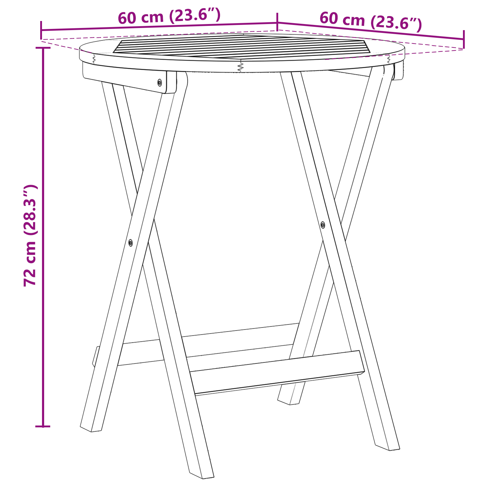 Folding Garden Table Round Ø60x72 cm Solid Wood Acacia - Image 11