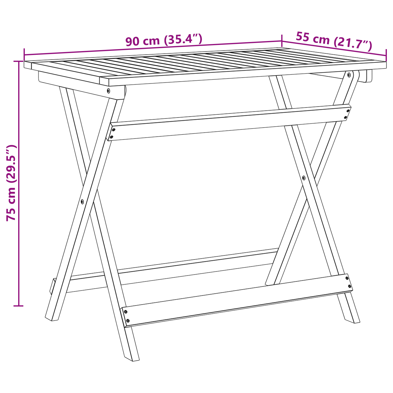 Folding Garden Table Rectangular 100x55x75 cm Solid Wood Acacia - Image 11