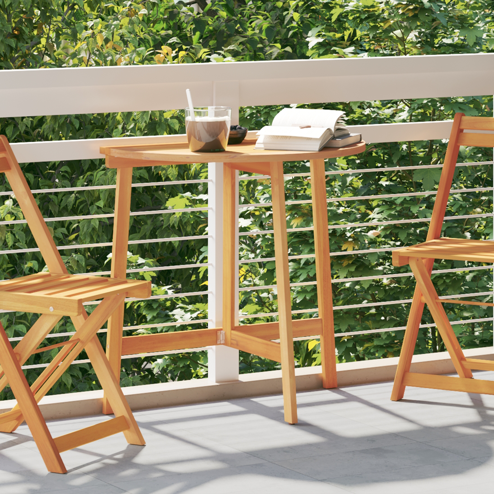 Folding Garden Table Half-Round 78x46x75 cm Solid Wood Acacia - Image 3