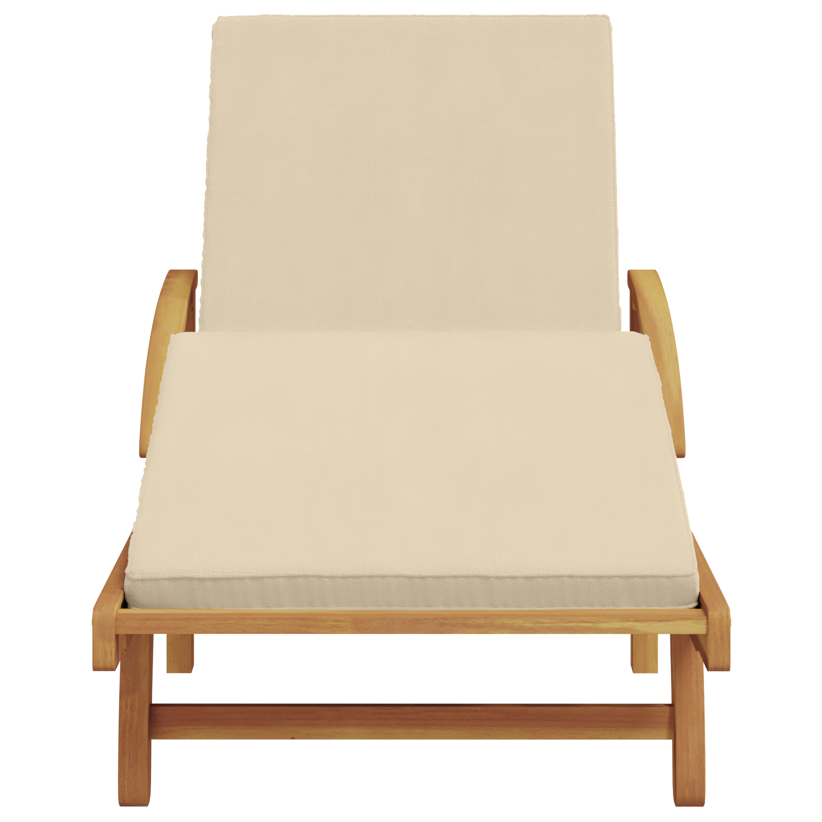 Folding Sun Lounger with Wheels & Cushion Beige Solid Wood Acacia - Image 4