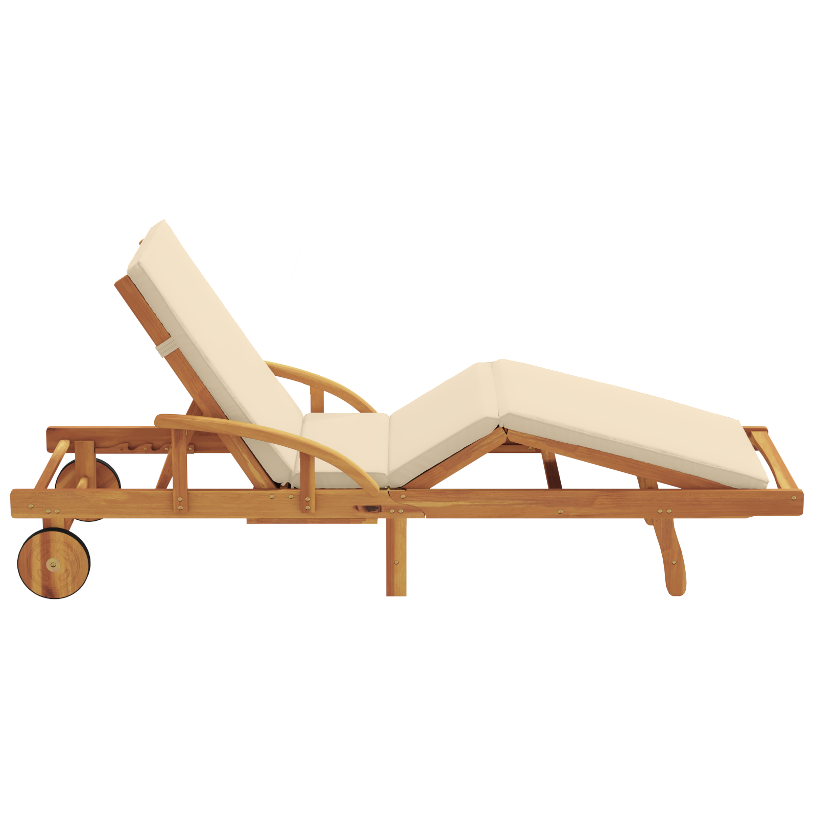 Folding Sun Lounger with Wheels & Cushion Beige Solid Wood Acacia - Image 5
