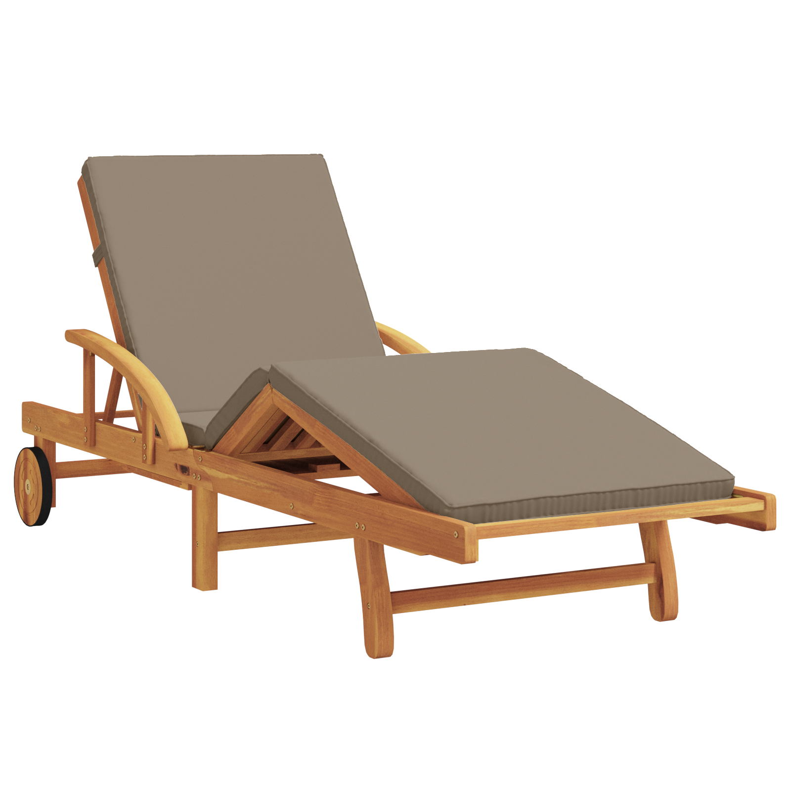 Folding Sun Lounger with Wheels & Cushion Taupe Solid Wood Acacia - Image 2