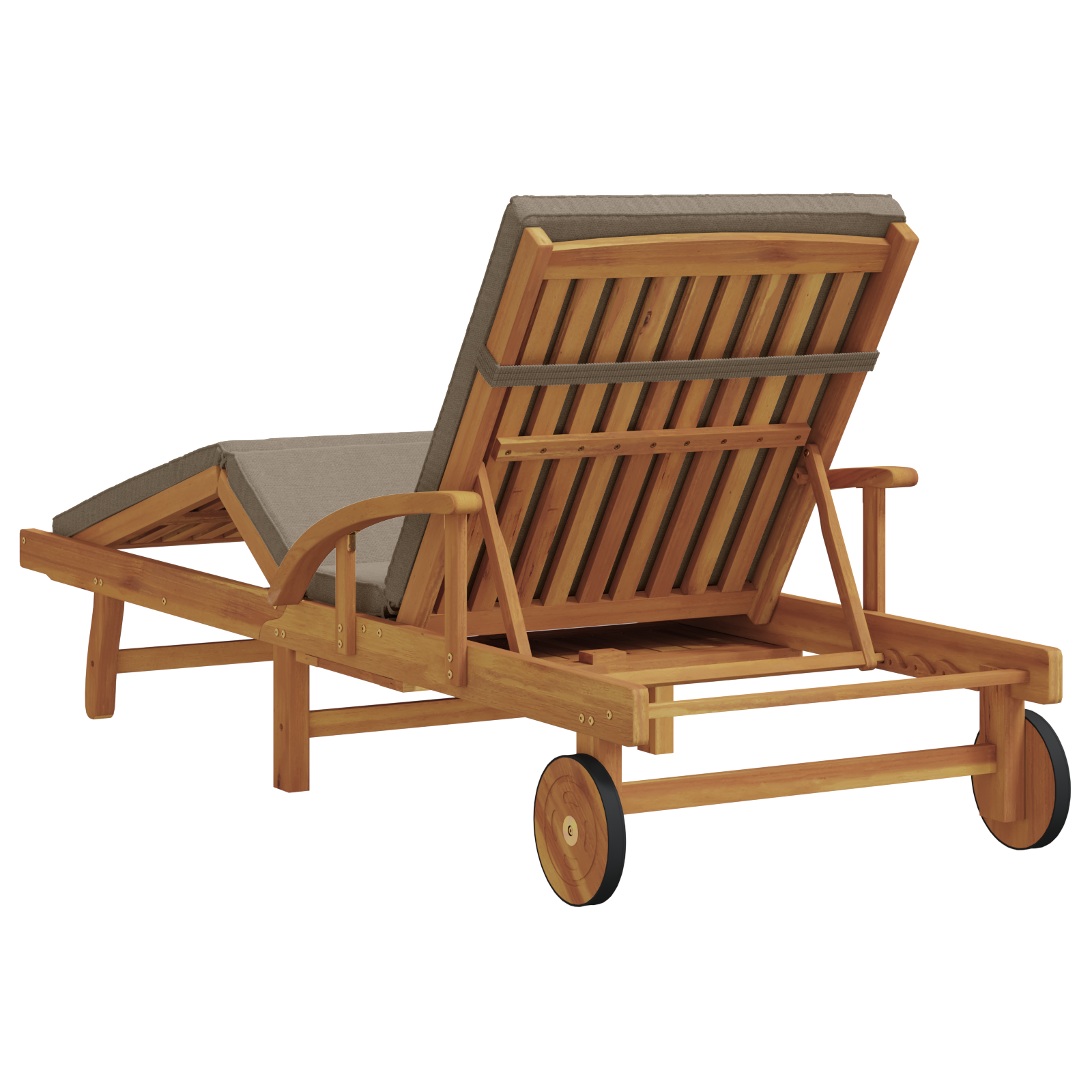 Folding Sun Lounger with Wheels & Cushion Taupe Solid Wood Acacia - Image 6