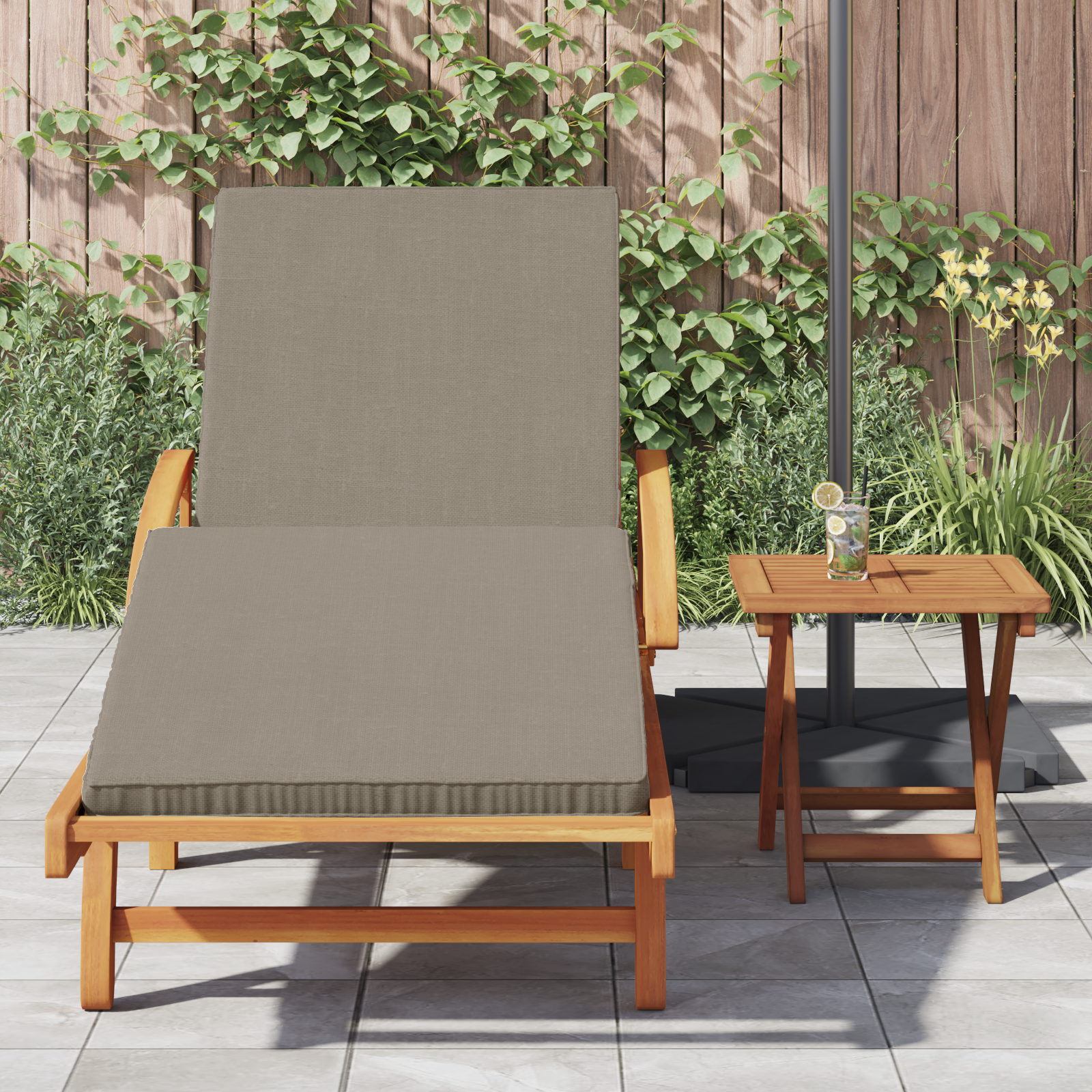 Folding Sun Lounger with Wheels & Cushion Taupe Solid Wood Acacia - Image 3