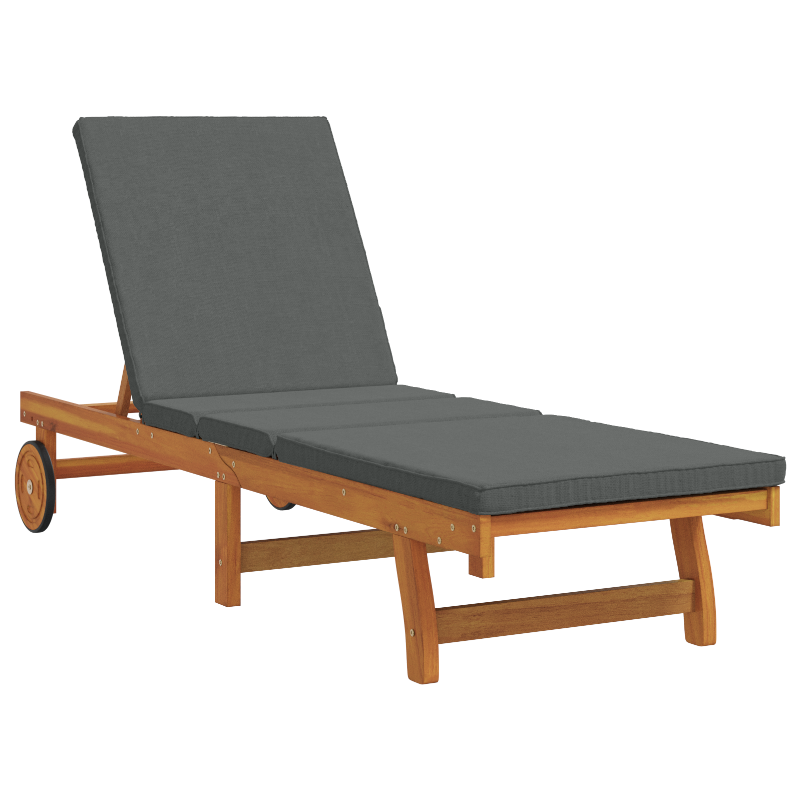 Sun Lounger with Wheels and Cushion in Dark Grey Solid Wood - Image 2