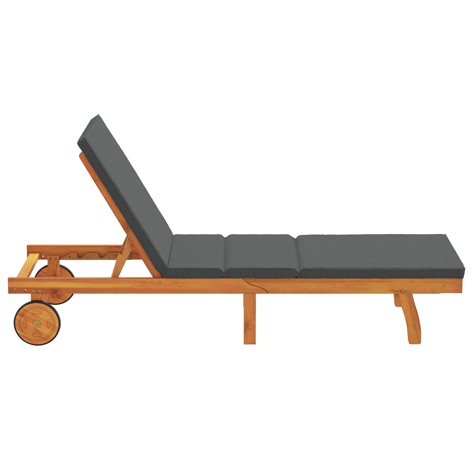 Sun Lounger with Wheels and Cushion in Dark Grey Solid Wood - Image 6