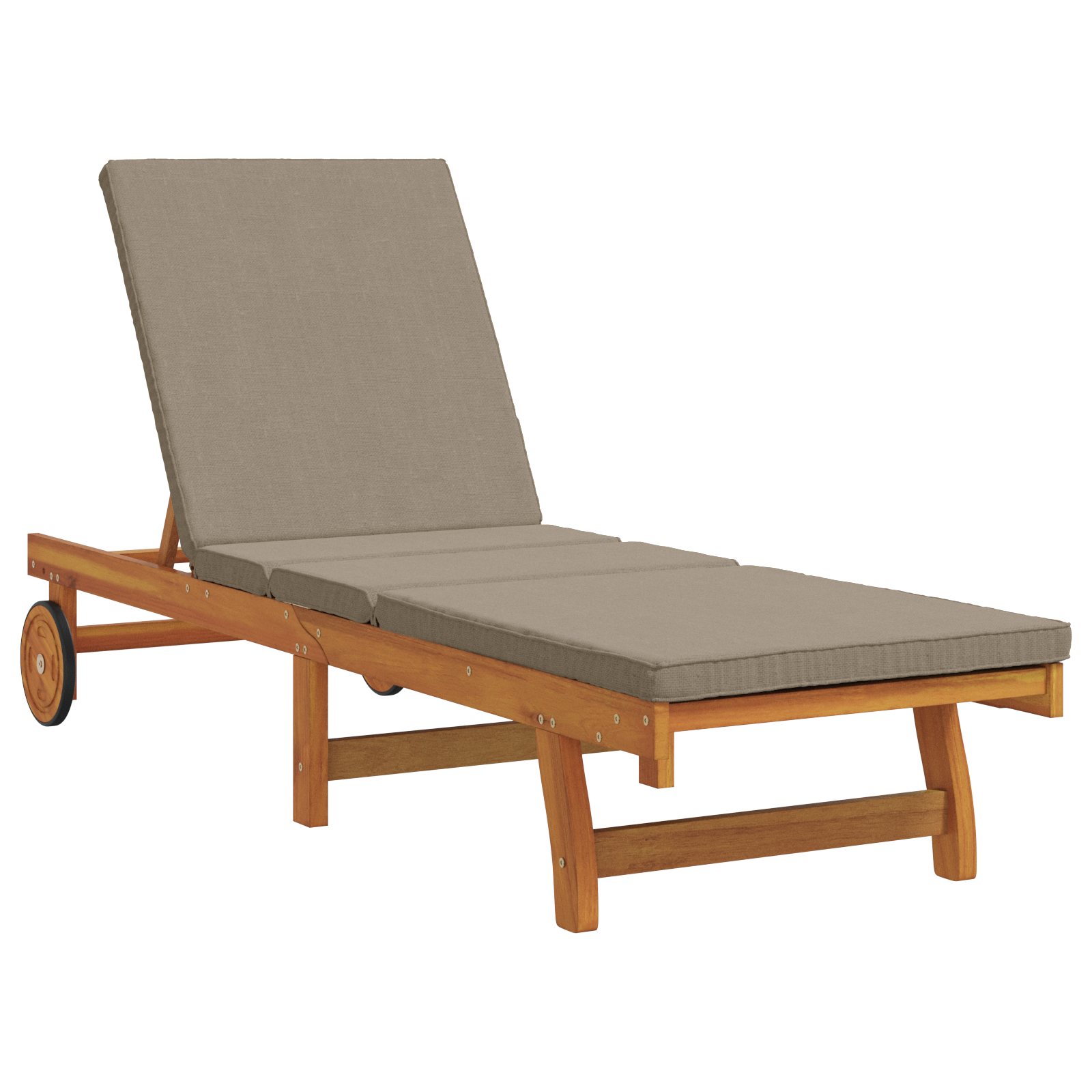 Sun Lounger with Wheels and Cushion in Taupe Solid Wood - Image 2