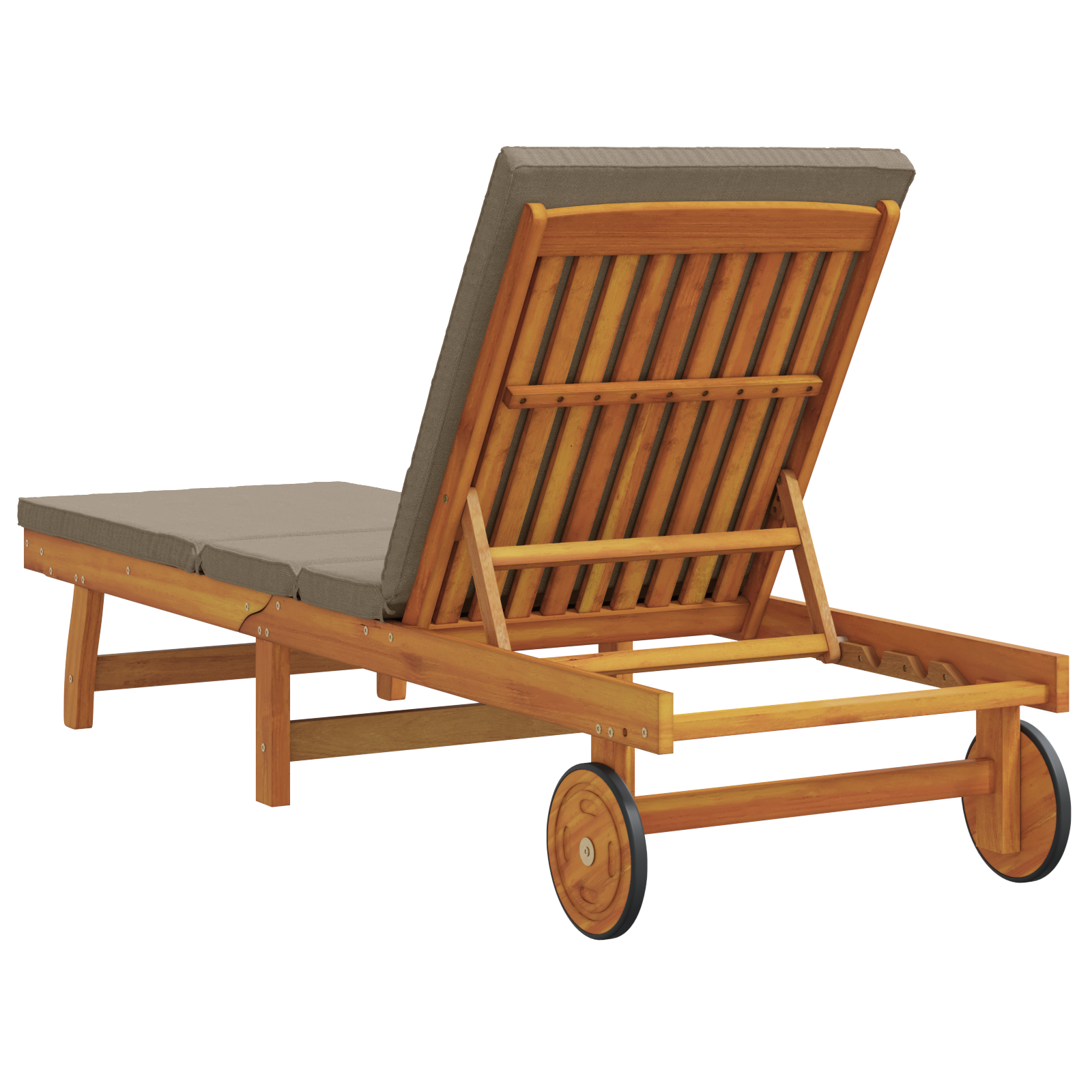 Sun Lounger with Wheels and Cushion in Taupe Solid Wood - Image 4