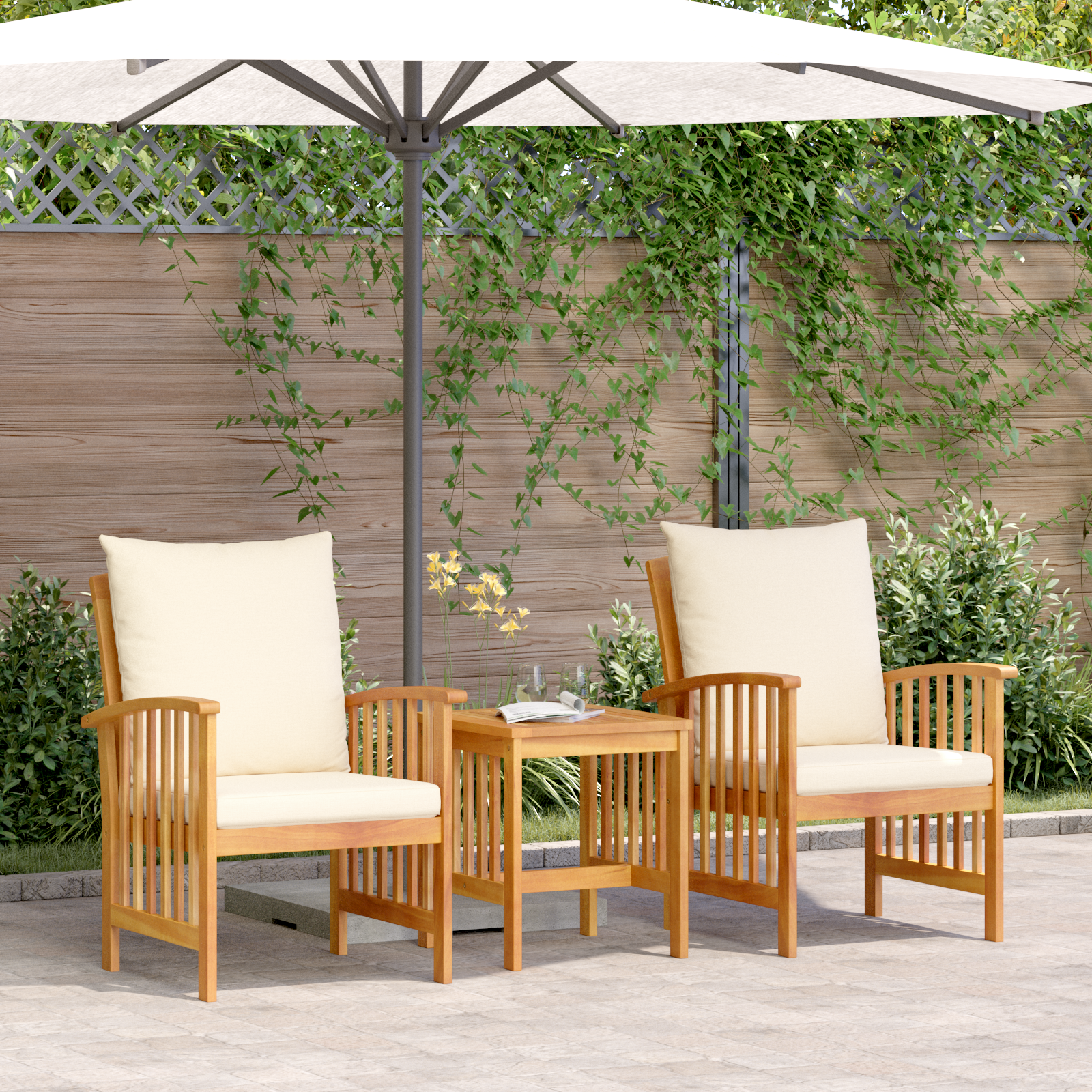 3 Piece Garden Lounge Set with Cushions Solid Acacia Wood
