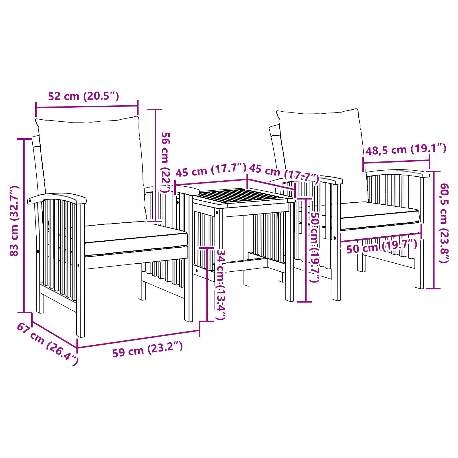 3 Piece Garden Lounge Set with Cushions Solid Acacia Wood - Image 10