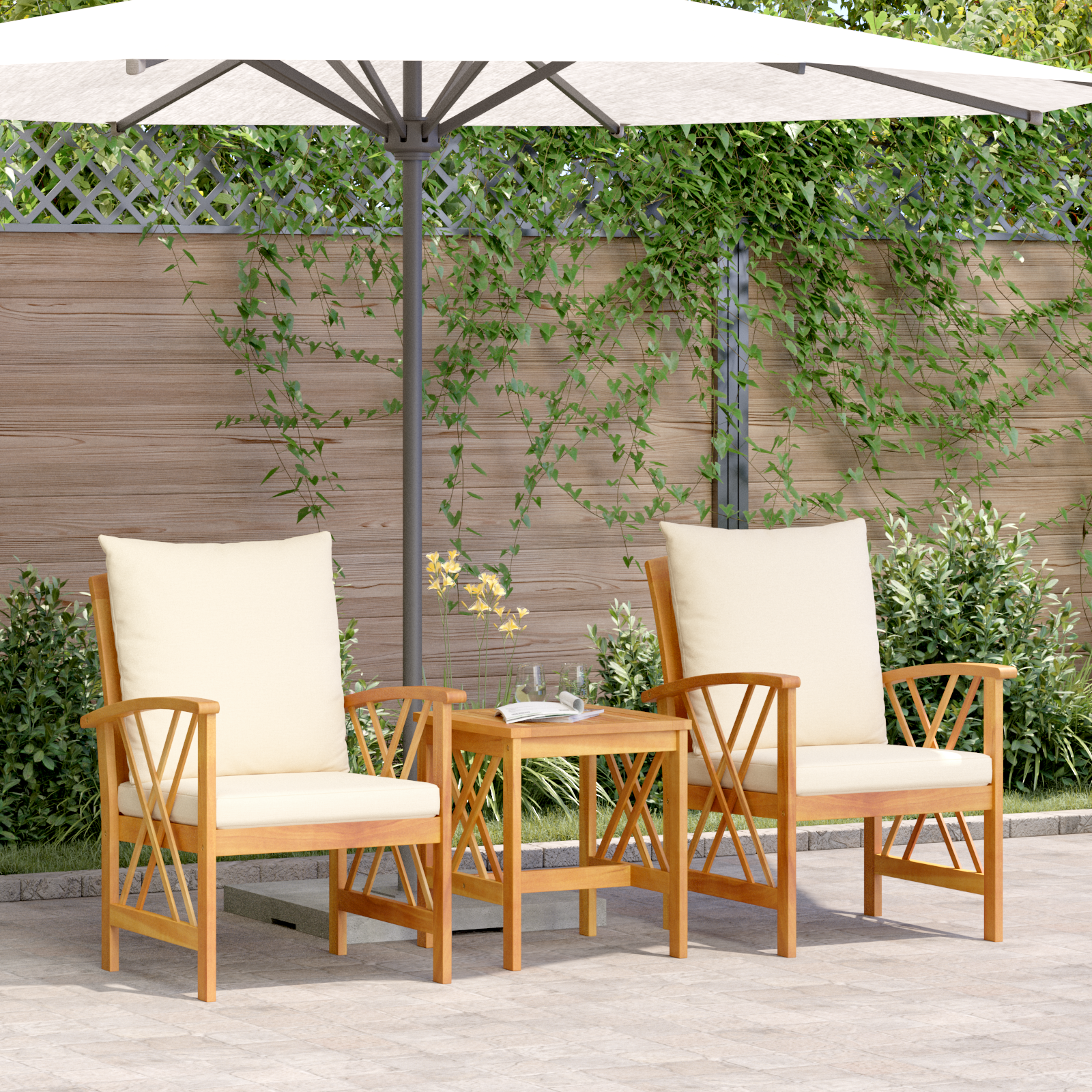 3 Piece Garden Lounge Set with Cushions  Solid Acacia Wood
