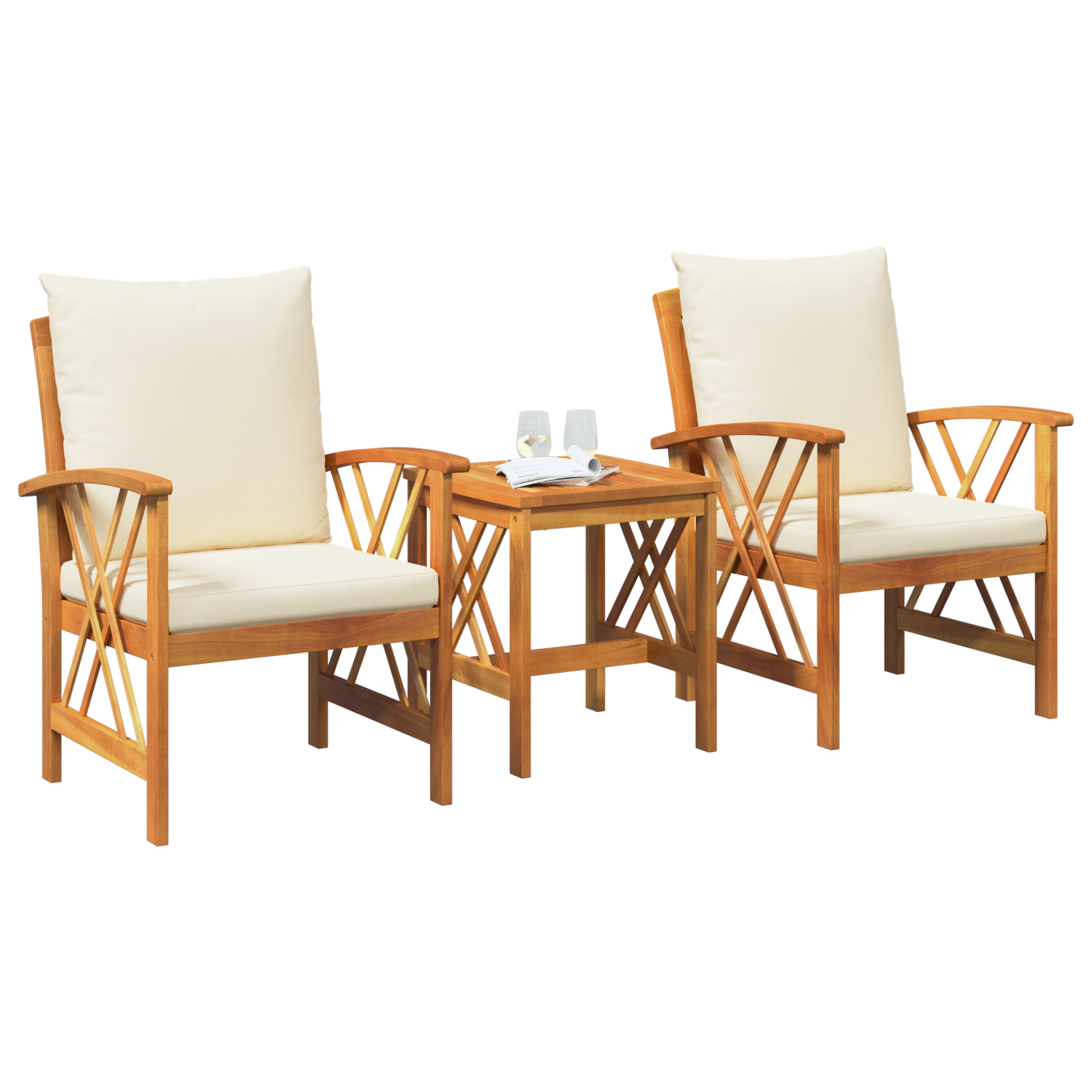 3 Piece Garden Lounge Set with Cushions  Solid Acacia Wood - Image 3