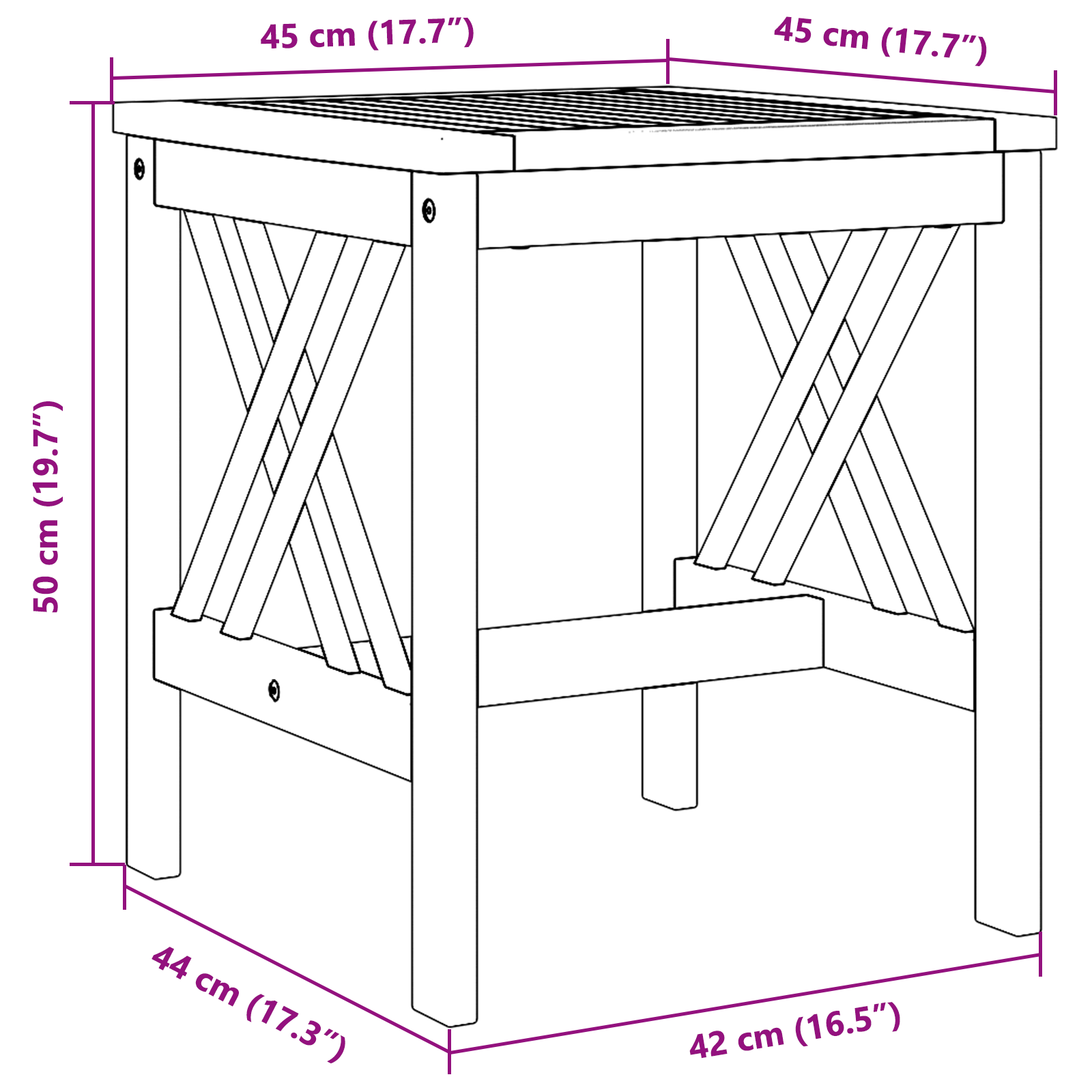 Garden Side Table Brown 45x45x50 cm Solid Acacia Wood - Image 10