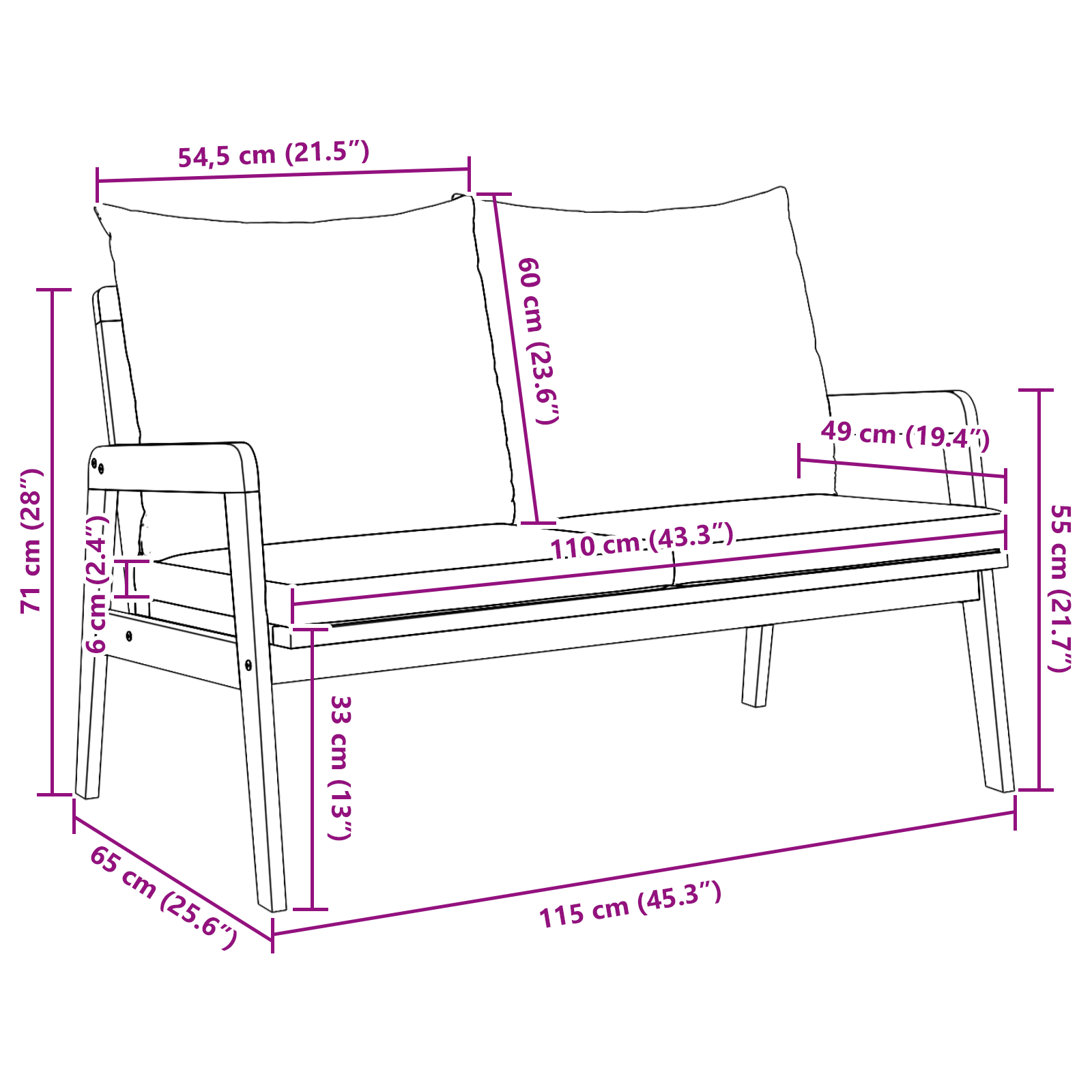 Garden Bench with Cushions 115x65x71 cm Solid Acacia Wood - Image 9