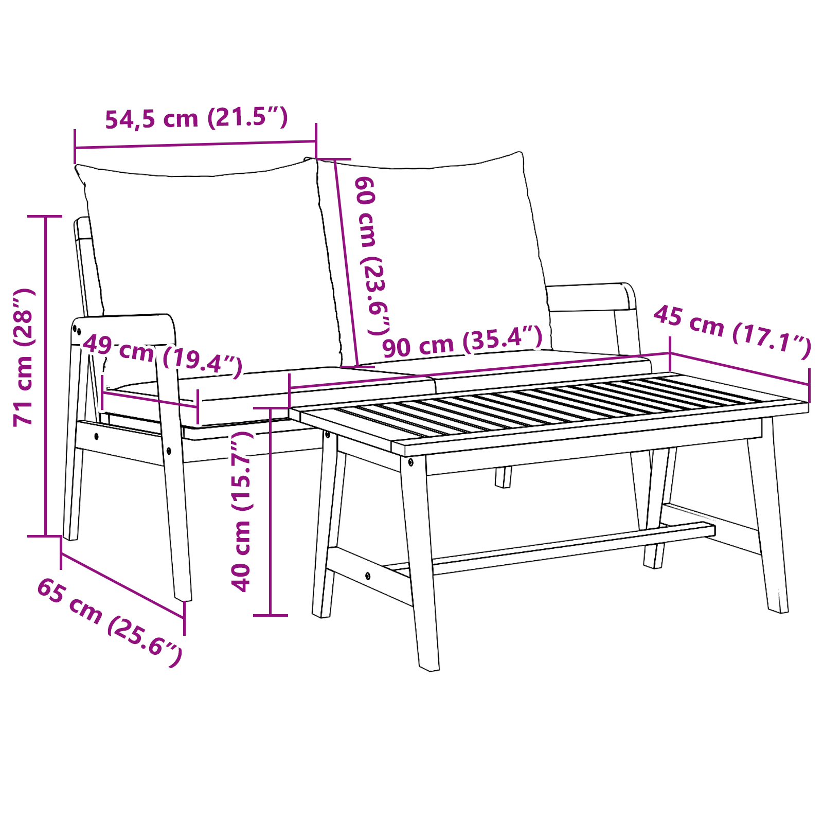 2 Часовна Бистро Комплект с Възглавници от Масивна Акация - Image 11