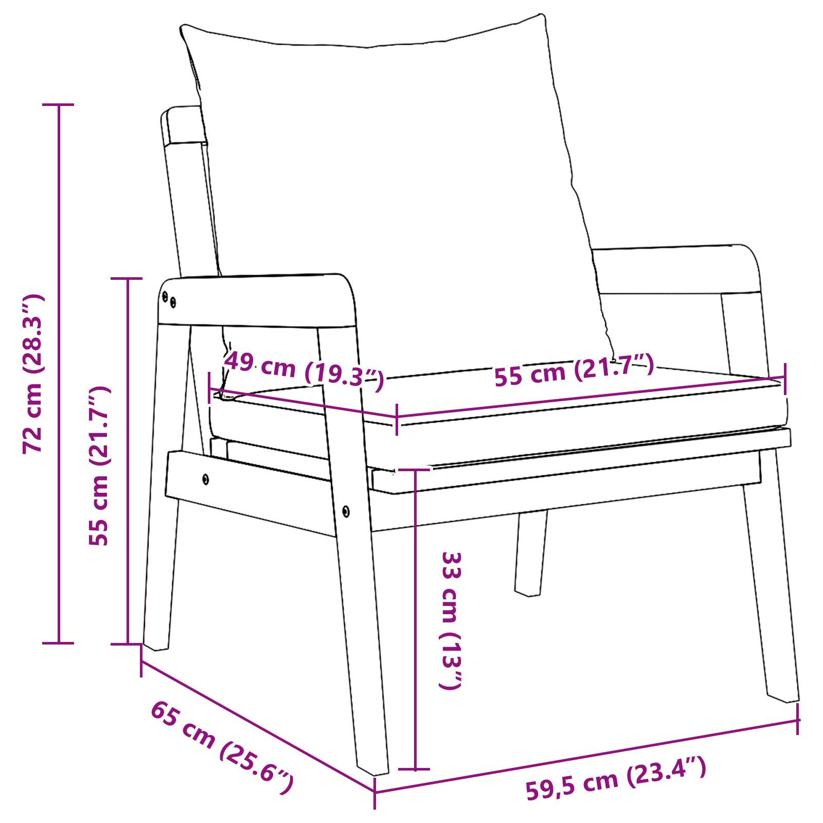 Градински столове 2 бр. 59,5x65x71,5 см Масивна акациева дървесина - Image 10