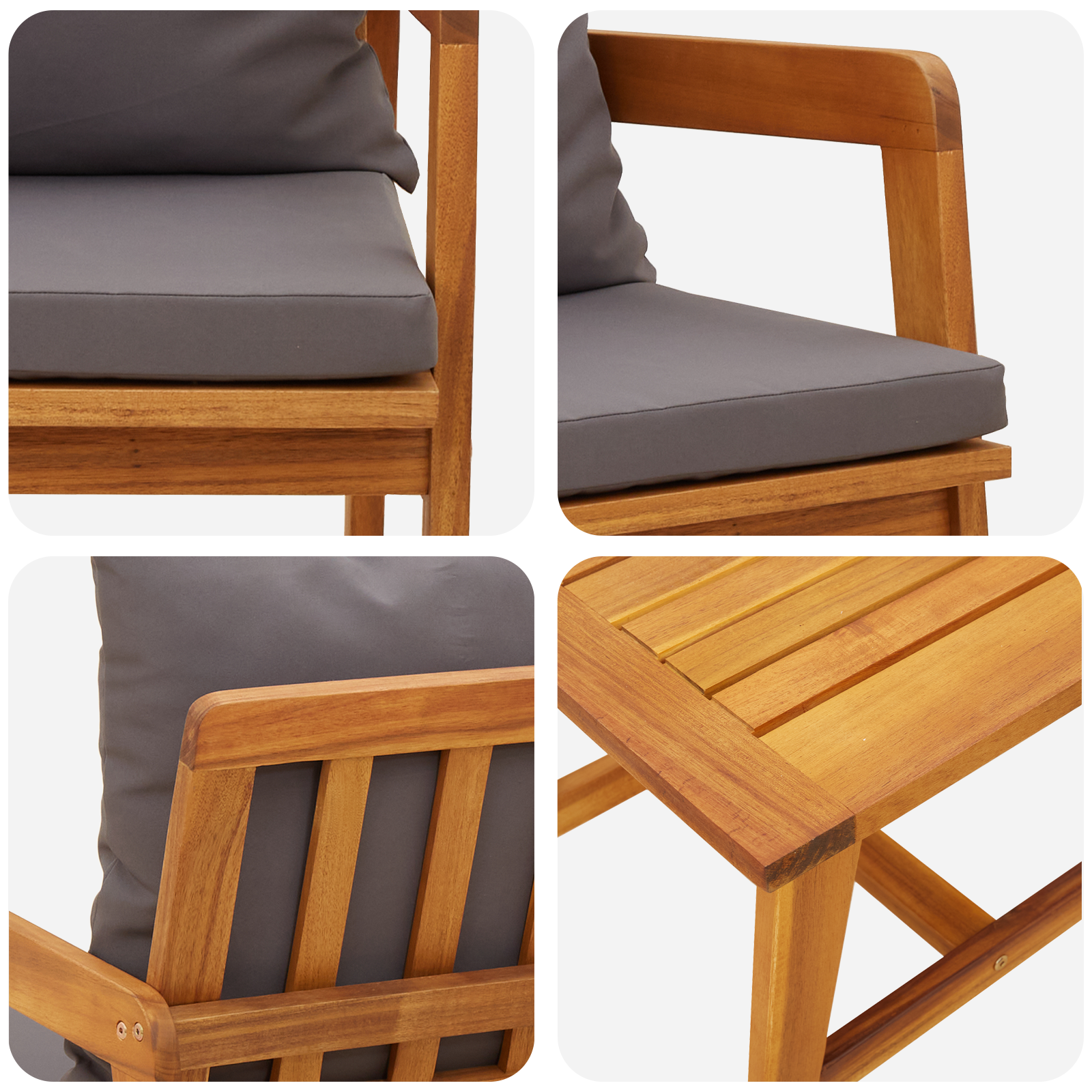 3 Piece Bistro Set with Cushions Solid Wood Acacia - Image 9